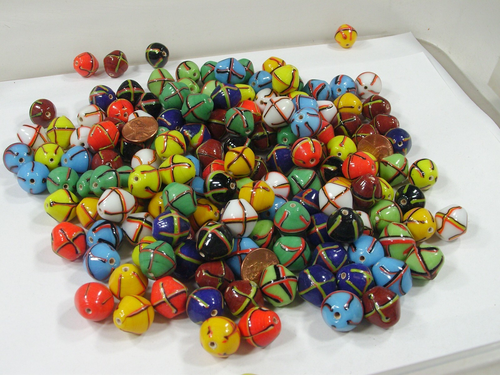 2 Pounds (16mm) India Handmade Multicolor Bicone Cross Glass Beads Bulk (PRT-6)⭐
