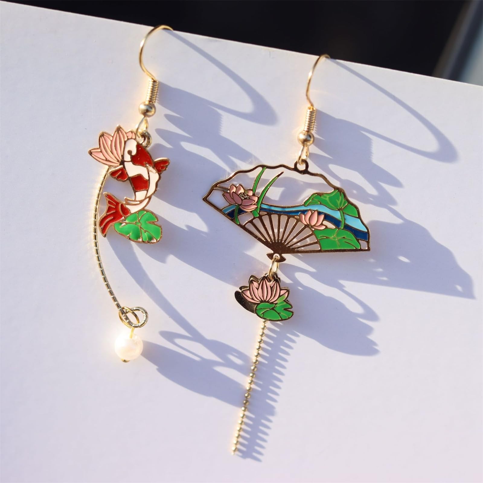 Chinese Style Fan Earrings Cute Handmade Retro Ethnic Hollow Asymmetric Sec – 01