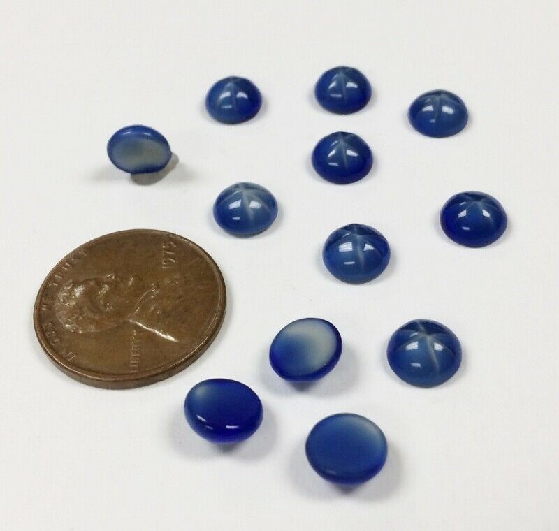 12 VINTAGE COBALT BLUE STAR SAPPHIRE GLASS 7mm. ROUND SMOOTH DOMED CABOCHON E463