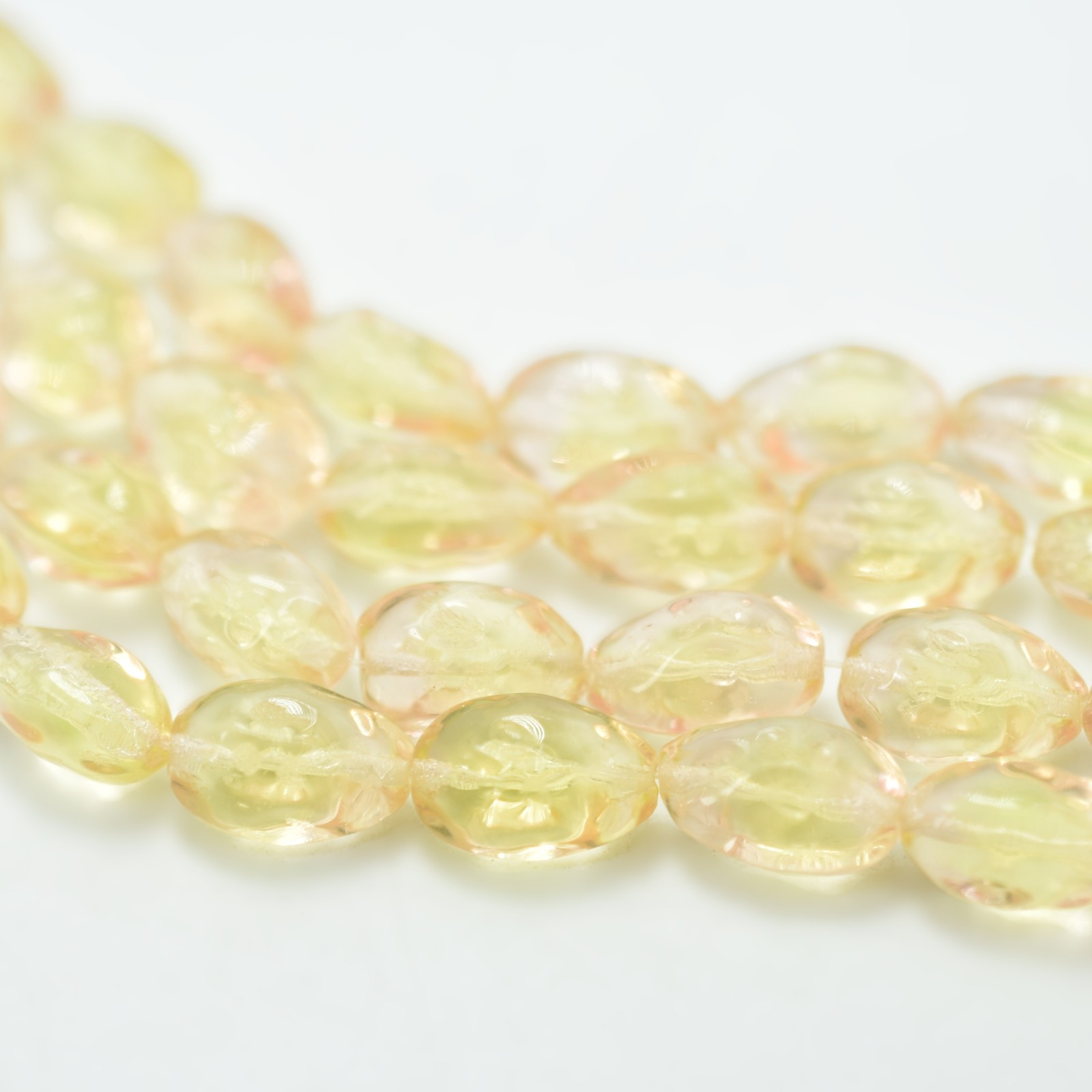 10x14mm Dimpled Egg, Jonquil and Rosaline, 10 Beads, CzechGlass