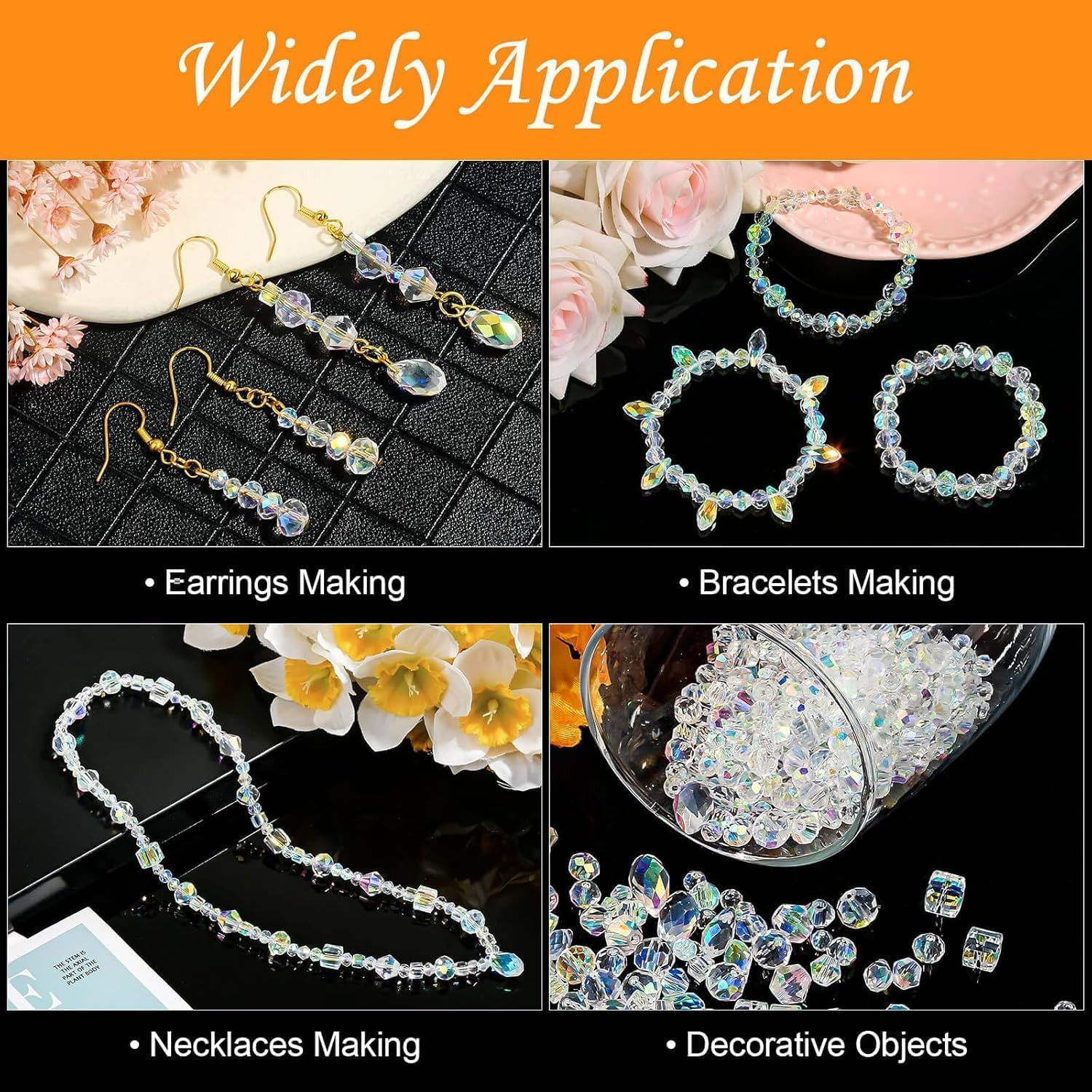 Crystal Beads, 800 Pcs Crystal Glass Beads Bulk, Clear Crystal Beads for Jewelry