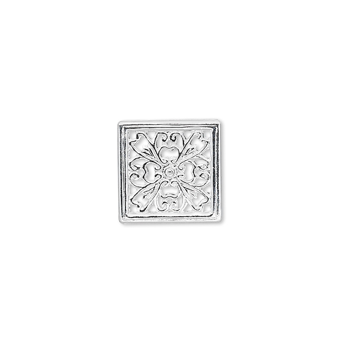 10 Silver Plated Brass 13x13mm Flat Filigree Square Connectors *