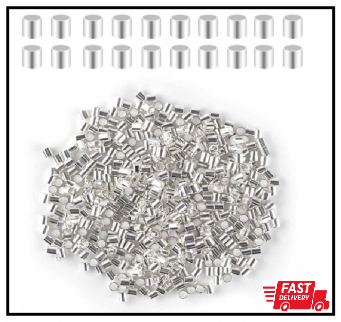 500 Pcs 2mm Silver Tube Crimp Beads for Jewelry Making & Repair