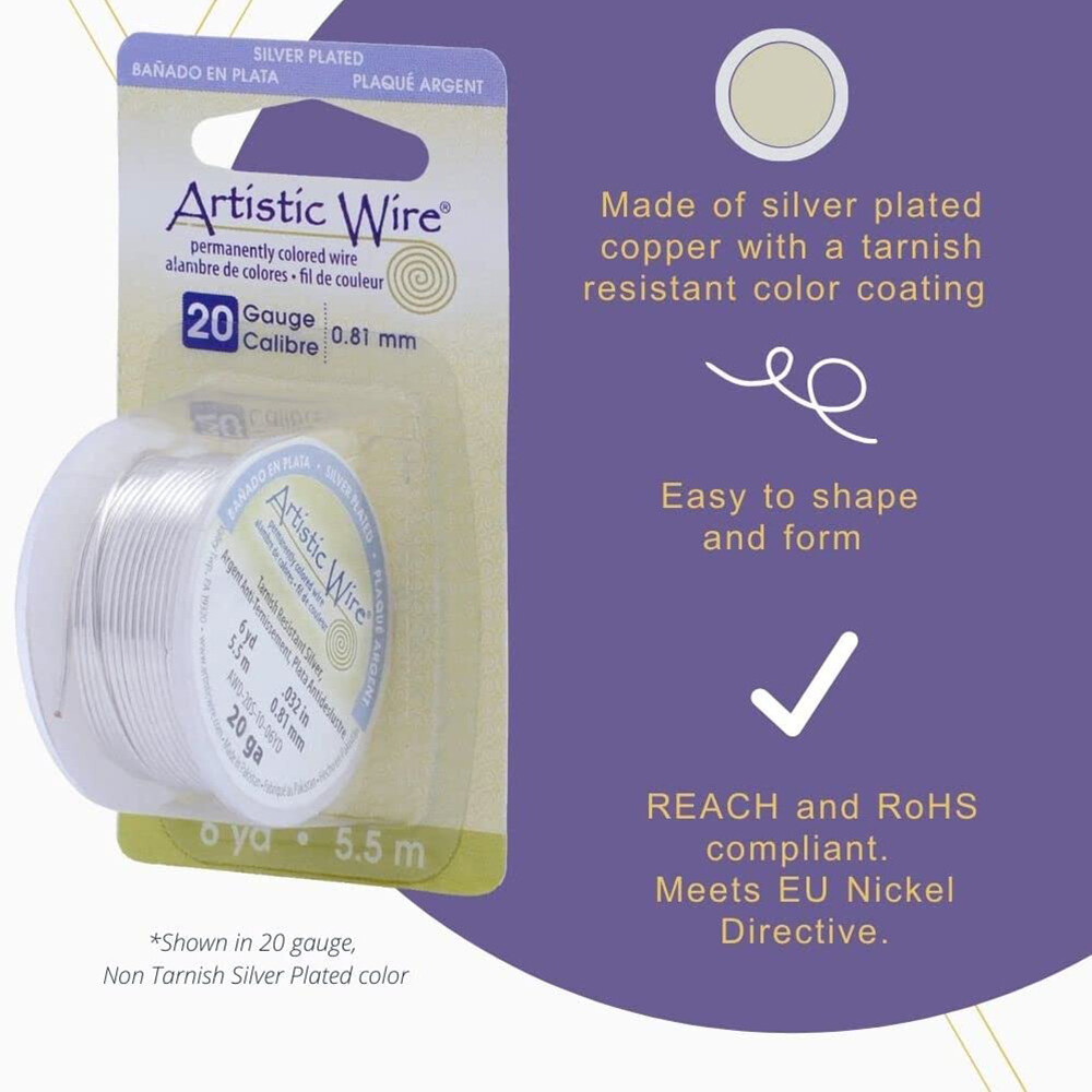 Artistic Wire, Champagne Color Silver Plated Tarnish Resistant Copper 18-26 Ga