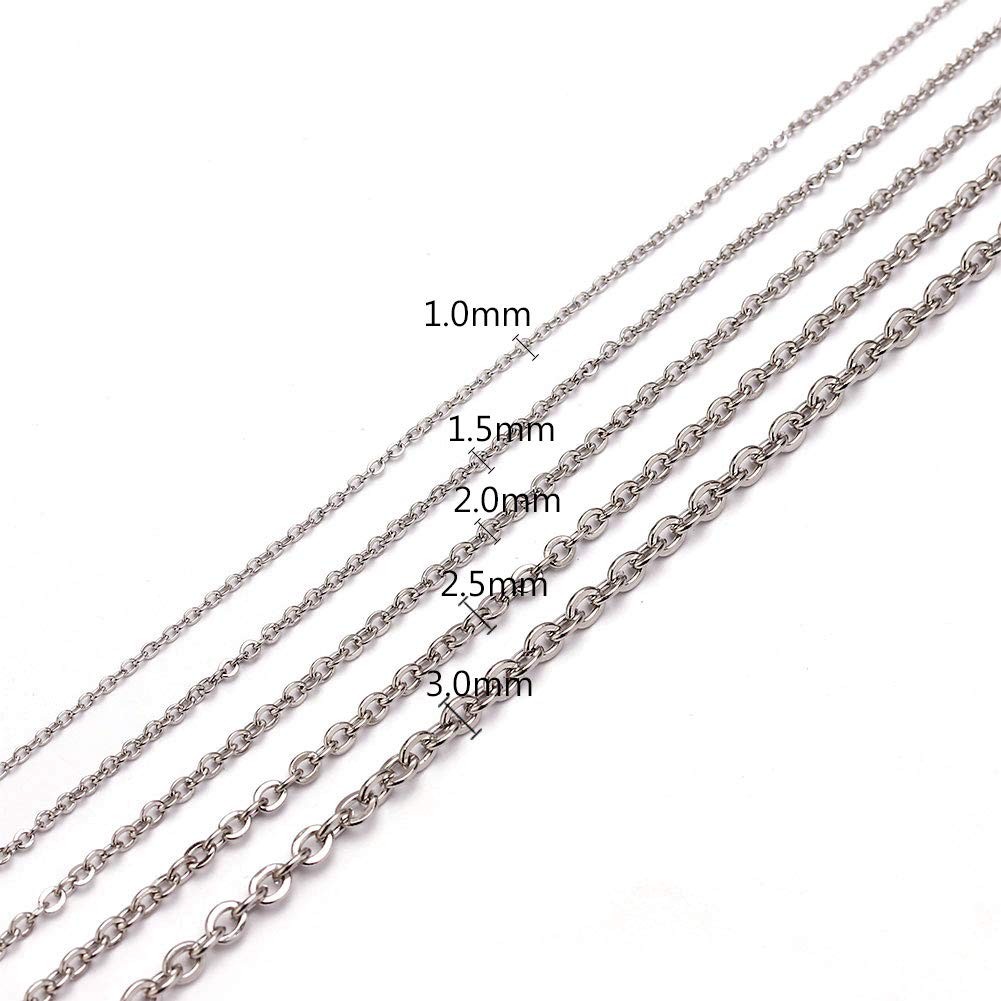 33 Feet Stainless Steel Flat Chain Width 1.0mm+20pcs Clasps+50 Rings, Silver