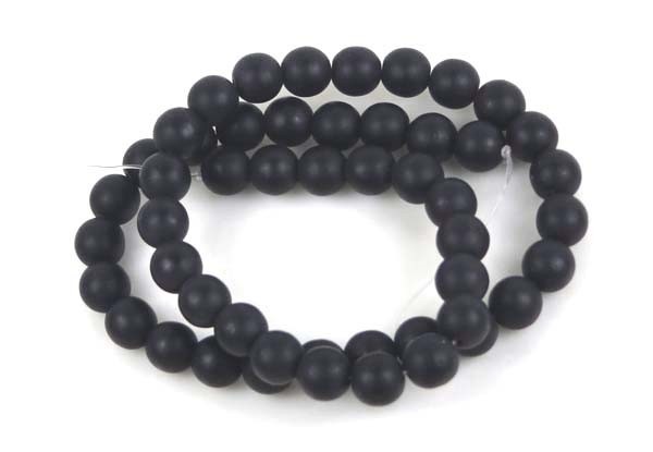 50 Czech Frosted Sea Glass Round Beads – Matte – Black / Jet 6mm