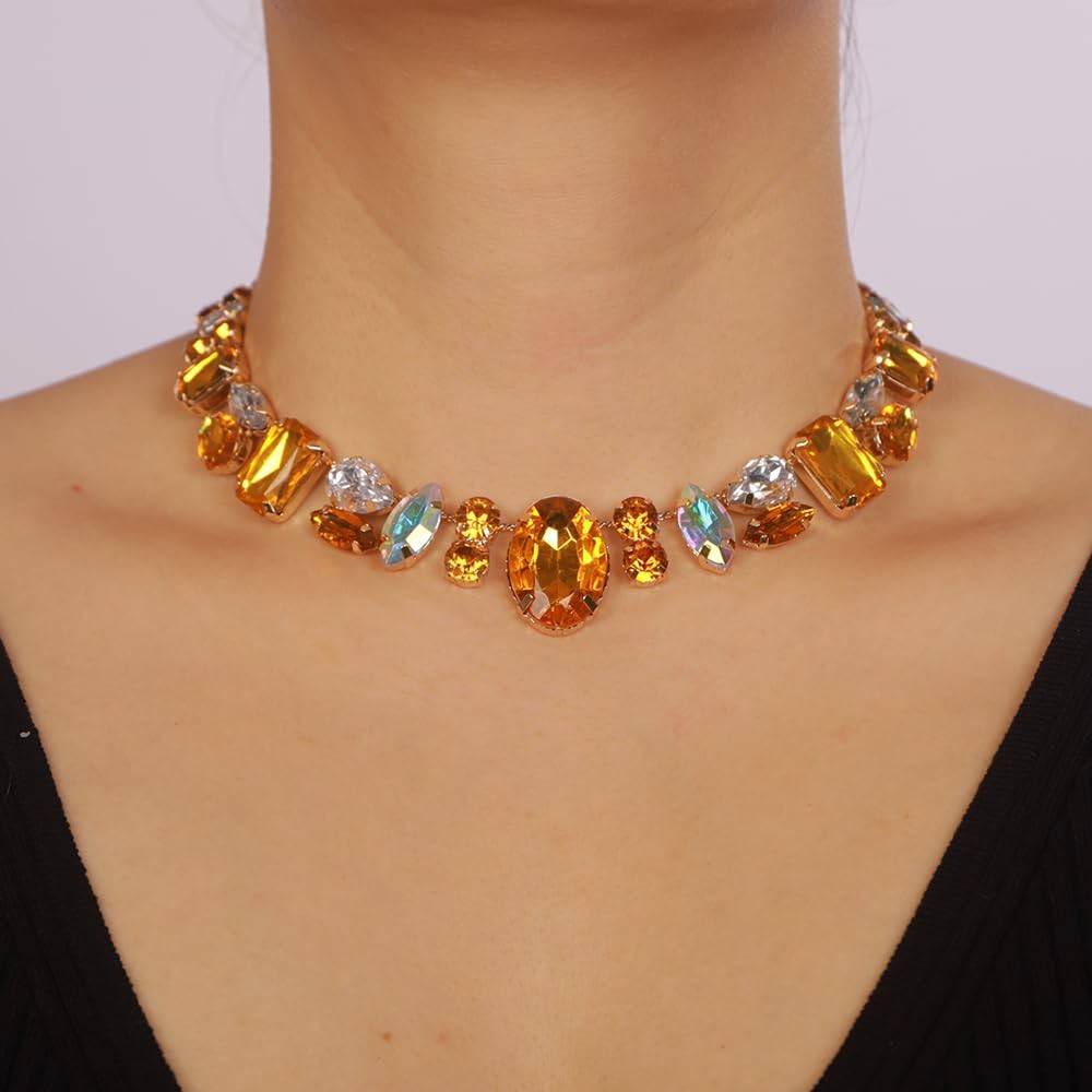Fashion Prom Shinny Full Champagne Rhinestones Choker Necklace Dainty Layered Se