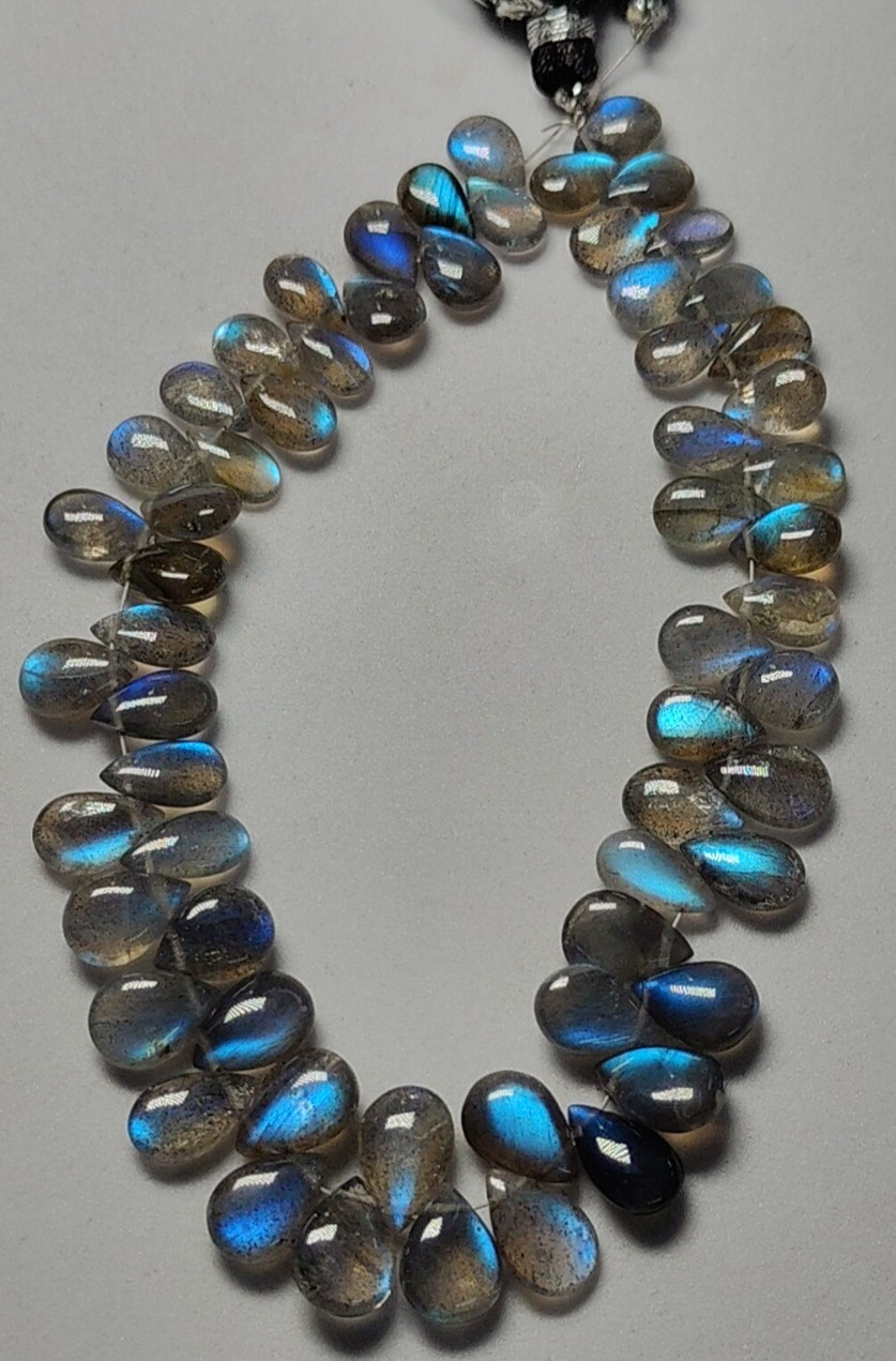 6A Good Quality 100% Natural Labradorite Briolette Starnd Pear Shape Gems 75 Ct