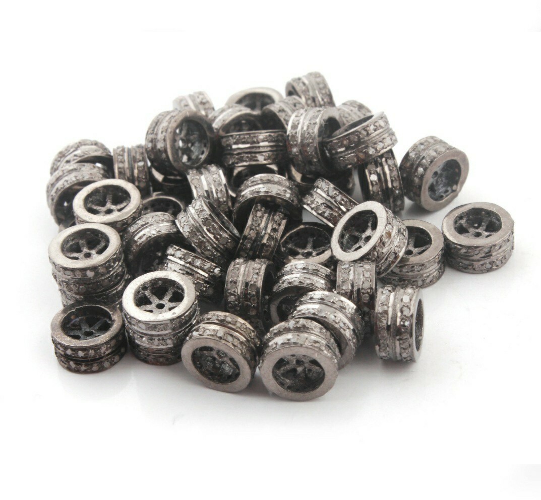 Pave Diamond 1pc Diamond Spacer Beads 925 Sterling Silver, Rondelles Beads.