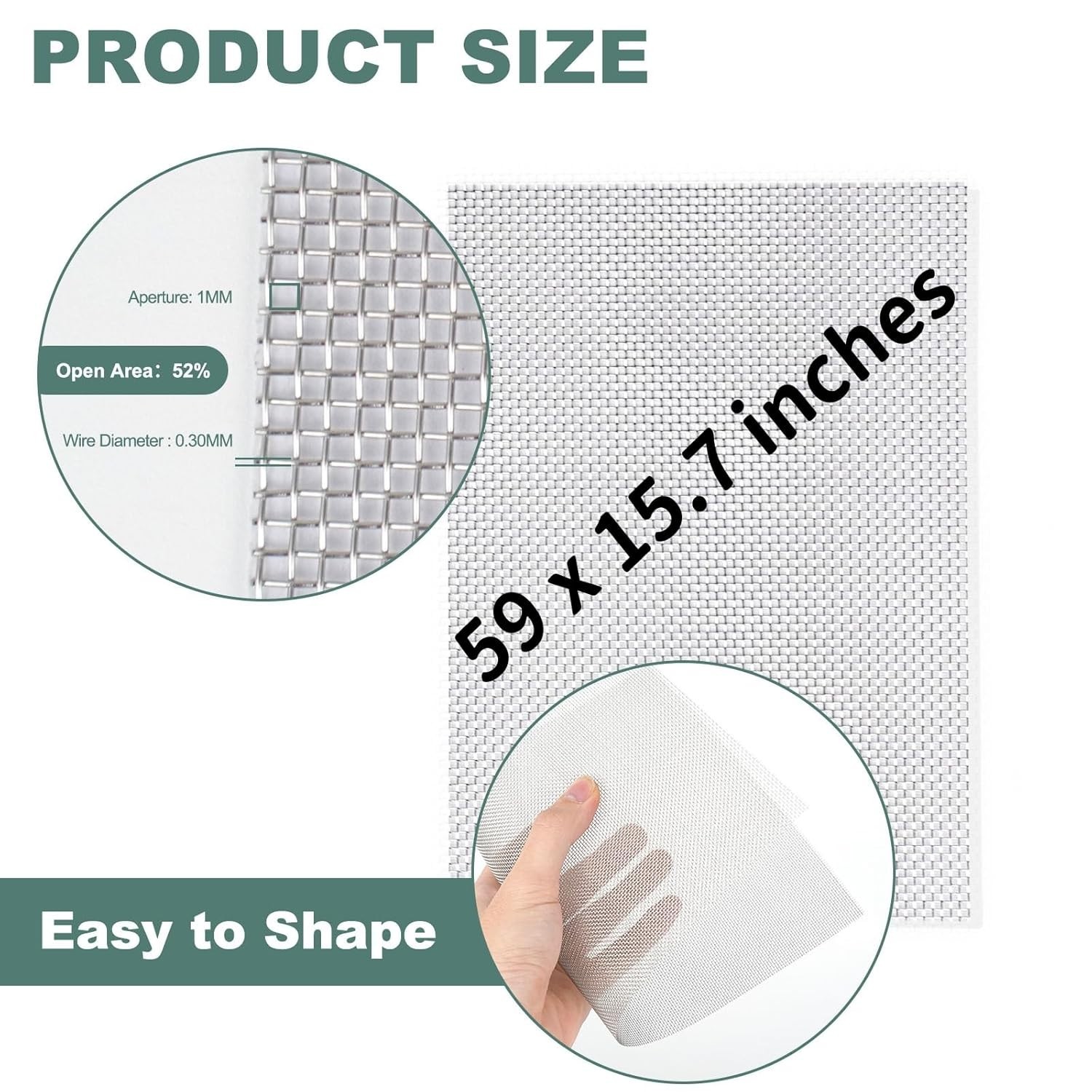Easy-Cut Stainless Steel Wire Mesh, 15.7 x 59 Inches, Rustproof & Sturdy Design