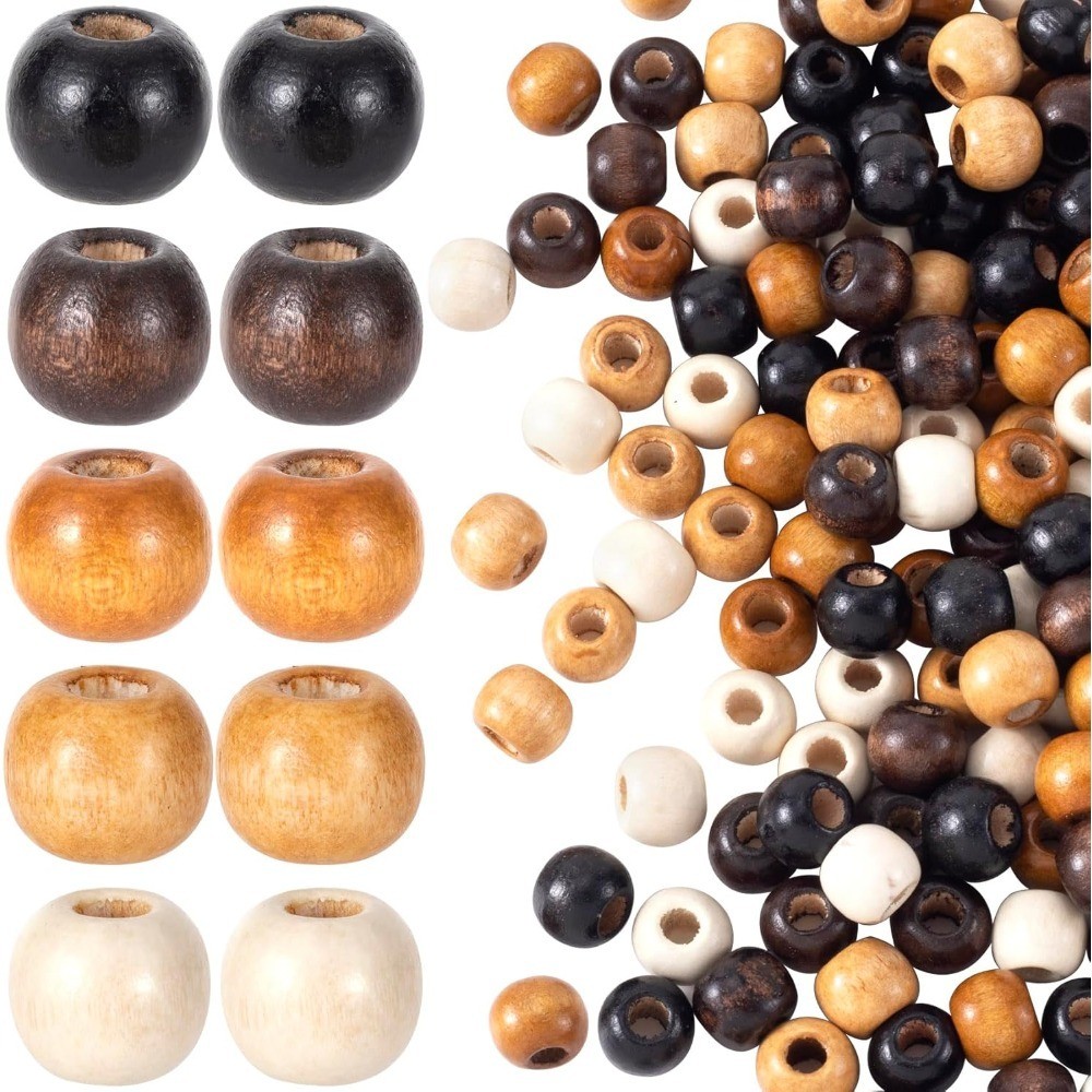 Large Hole Wooden Beads for Crafts Vintage Natural Wood Spacer Beads Round 5