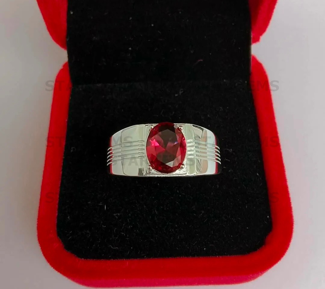 Natural Garnet Engagement Ring for Men’s, 925 Silver Wedding & Promise Ring