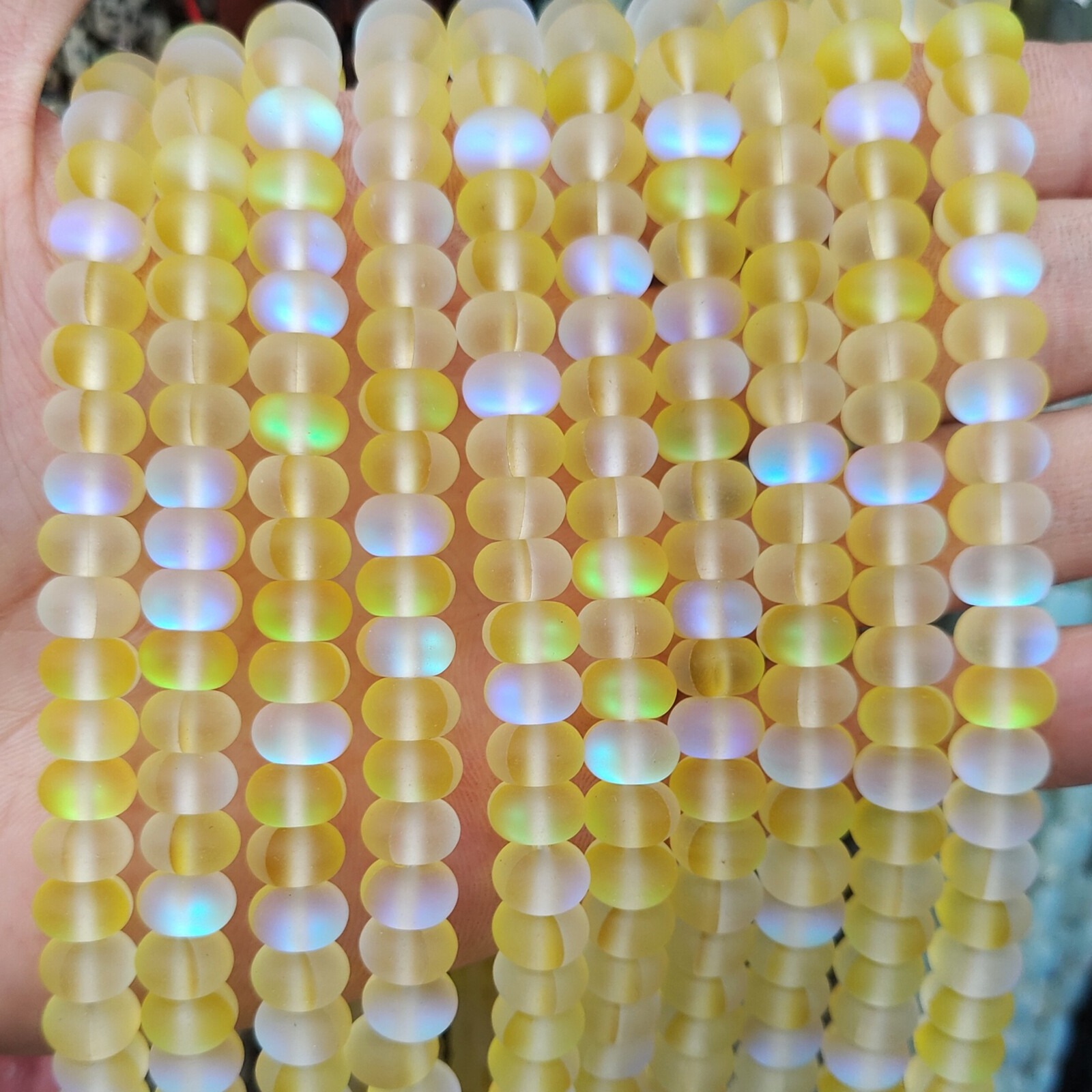 4x6mm/5x8mm Multicolour Frosted Mystic Aura Quartz Matte Rondelle Spacer Beads
