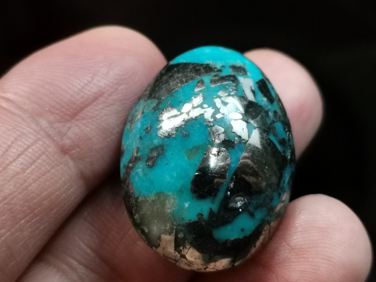 Turquoise & Pyrite Cabochon, Oval Shape, Stabilized Natural Turquoise, 100 Carat