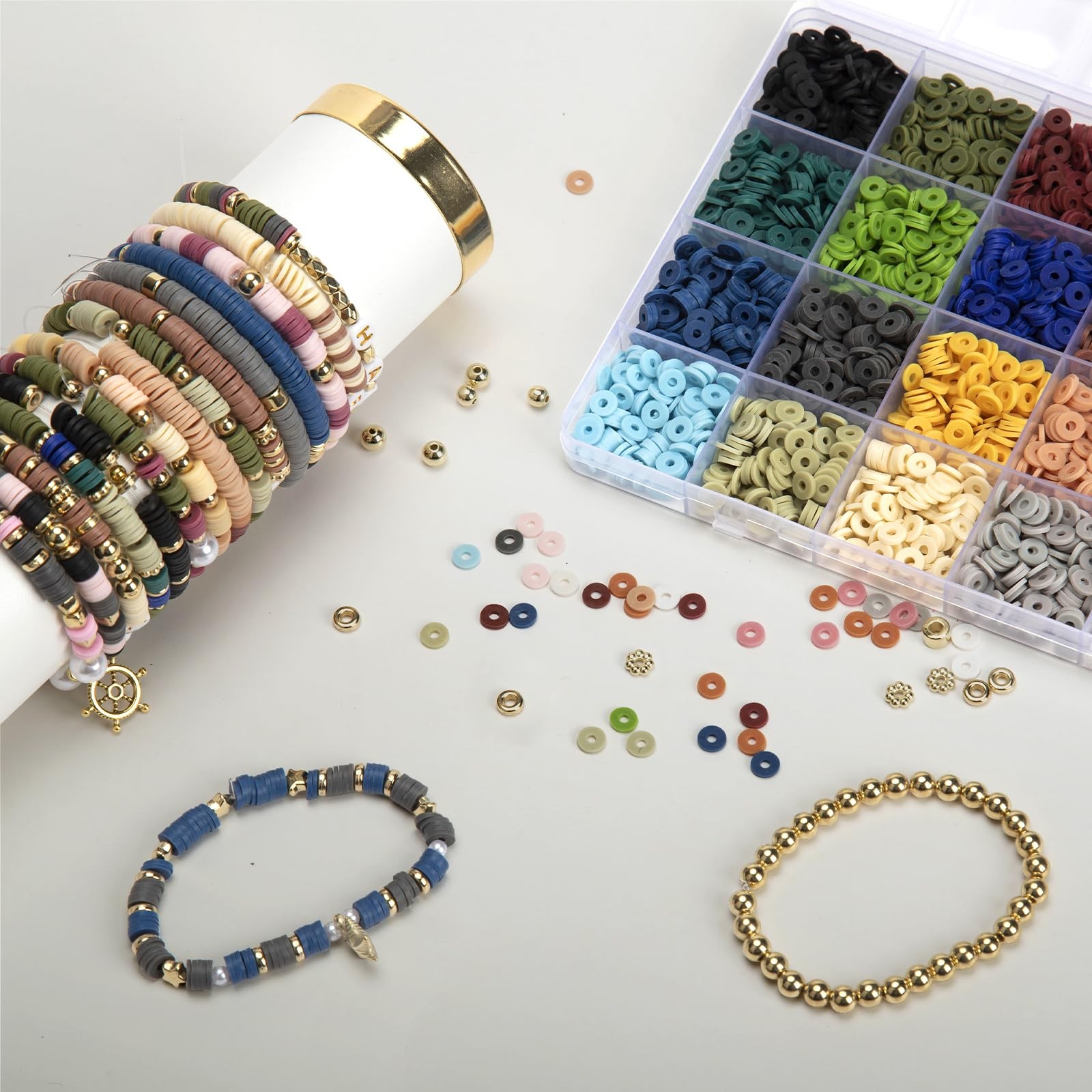 2590pcs Earth Tone Clay Beads for Bracelets Making