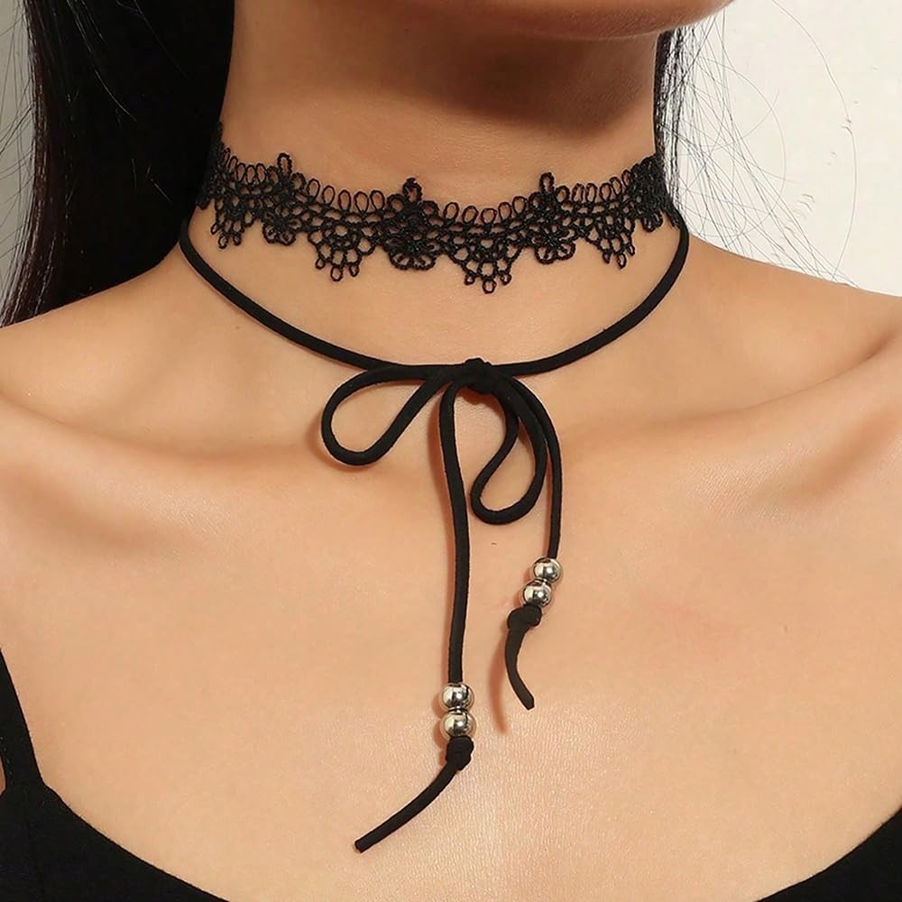 Vintage Black Halloween Velvet Lace Choker Necklace Black Shinny Crystal Punk Bl