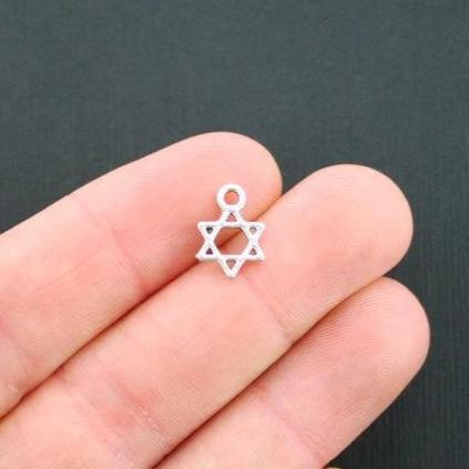 20 Star of David Antique Silver Tone Charms 2 Sided – SC2466
