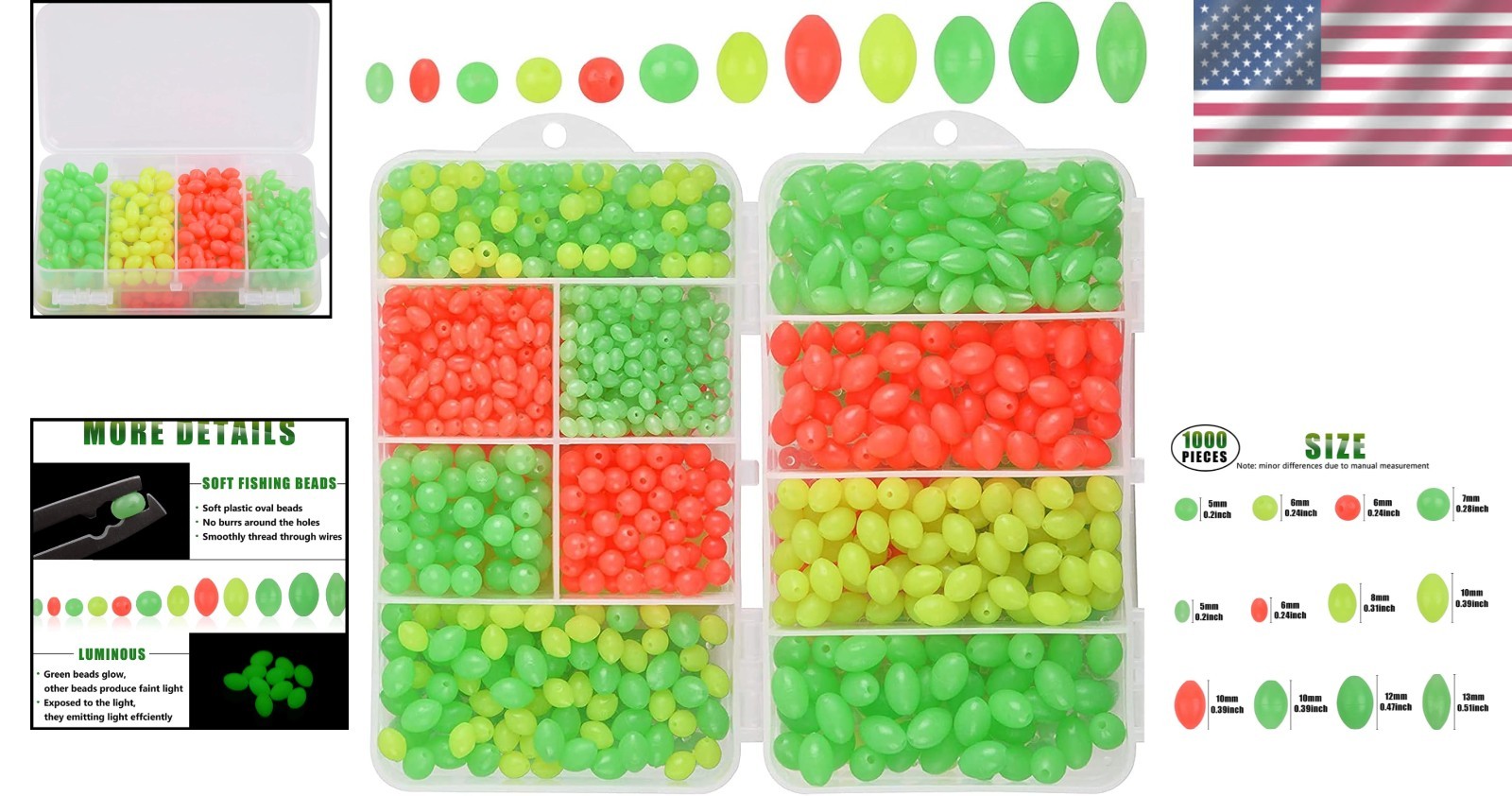 Glow Fishing Beads Kit: 1000pcs Luminous Soft Rubber for Saltwater & Freshwater
