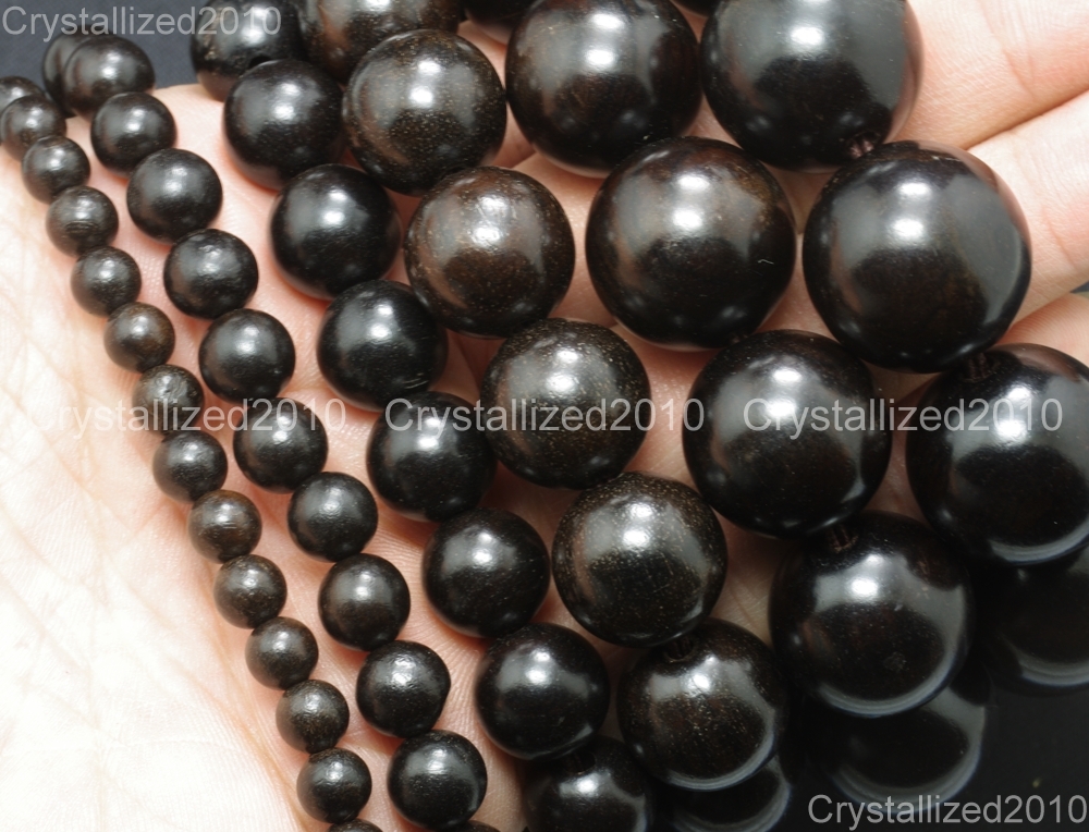 Natural Black Ebony Wood Round Ball Beads Bracelet 6mm 8mm 12mm 15mm 18mm 20mm