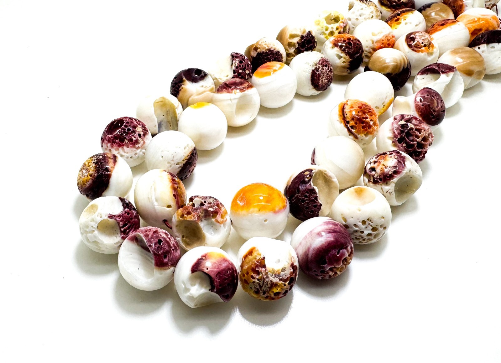 Natural Native American Purple White Spiny Oyster Shell 16mm Round Beads PG218