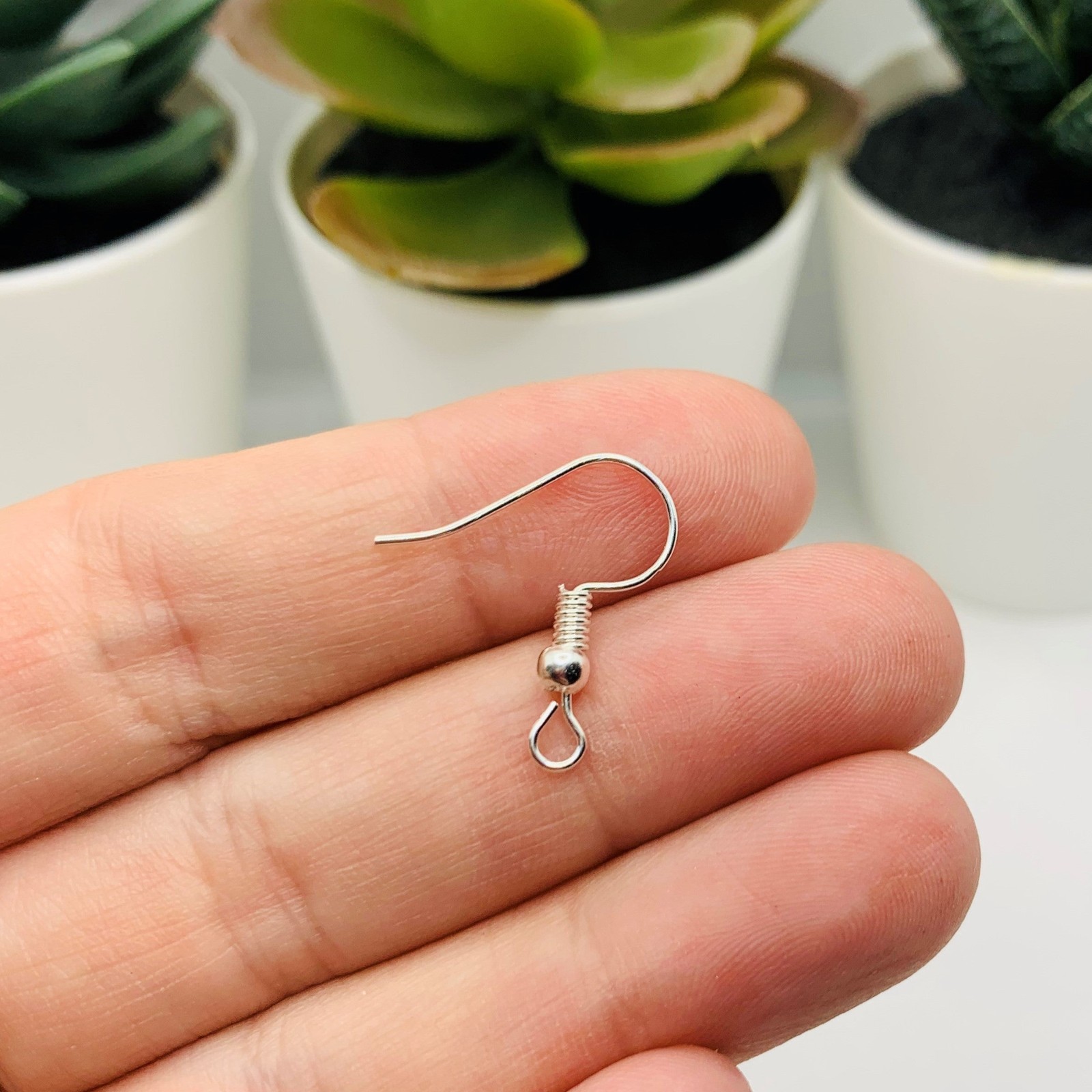 Bright Silver Plated Fish Hook Earring Wires with Spring and Ball, 20x18mm – US