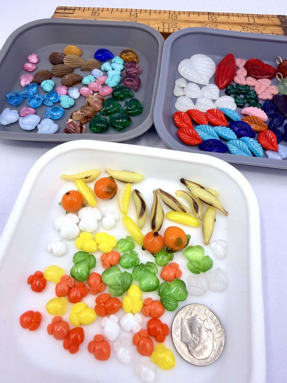 150+ Pcs Vintage Miniature Glass Fruits Flowers Leaves Cabochons Findings Lot