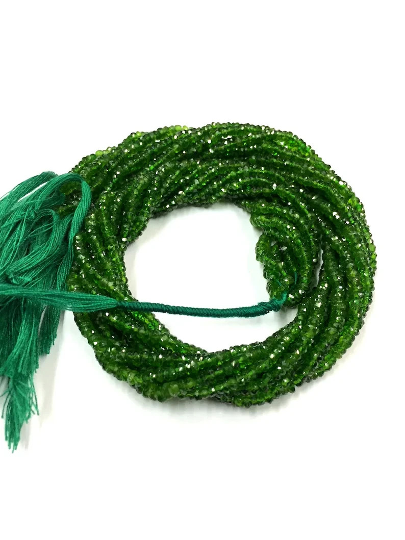 10 Strand Of 18 Inch Natural Faceted Beads 3mm Chrome Diopside Rondelle Beads.