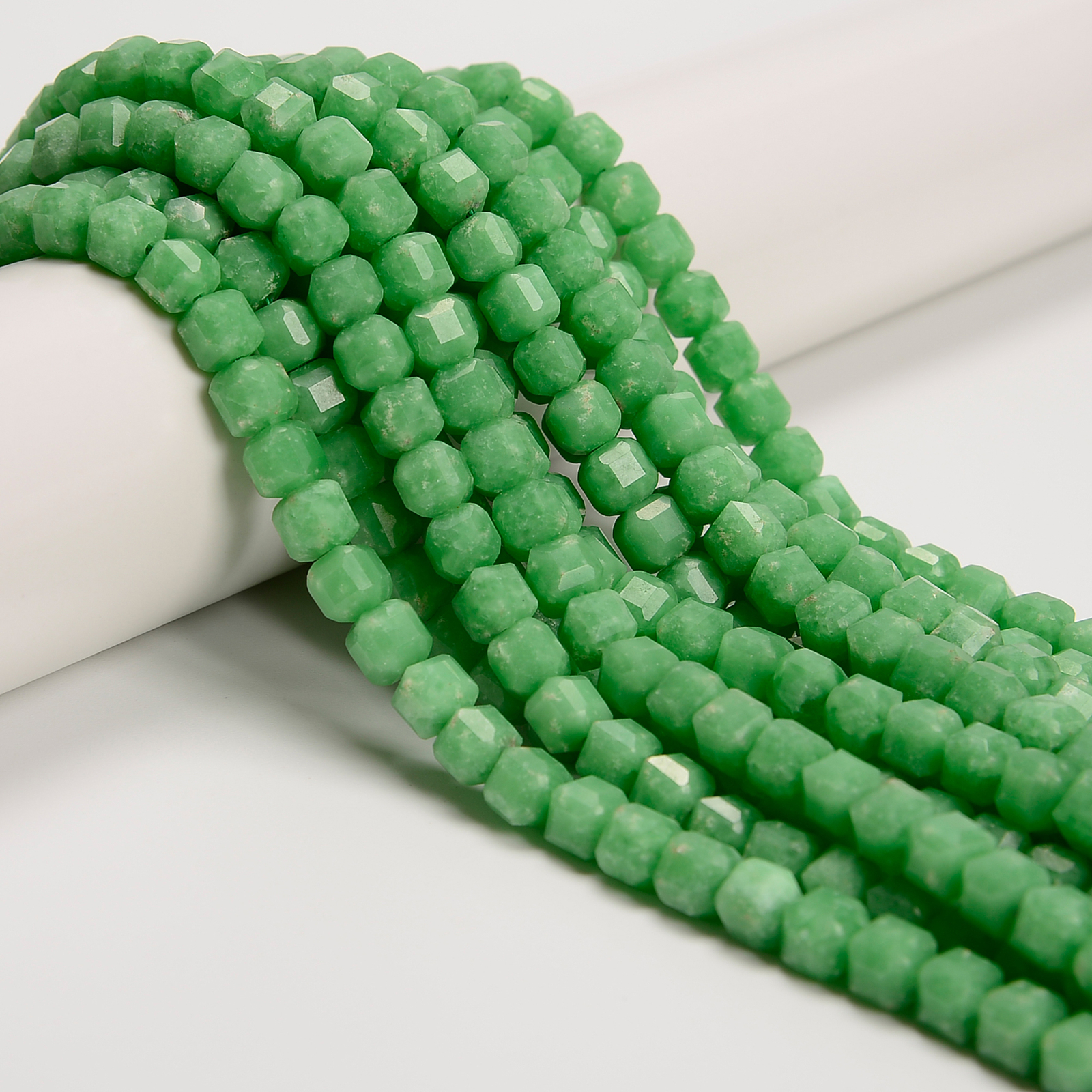 Natural Green Jadeite Jade Faceted Rubik’s Cube Beads Size 7mm 15.5” Strand