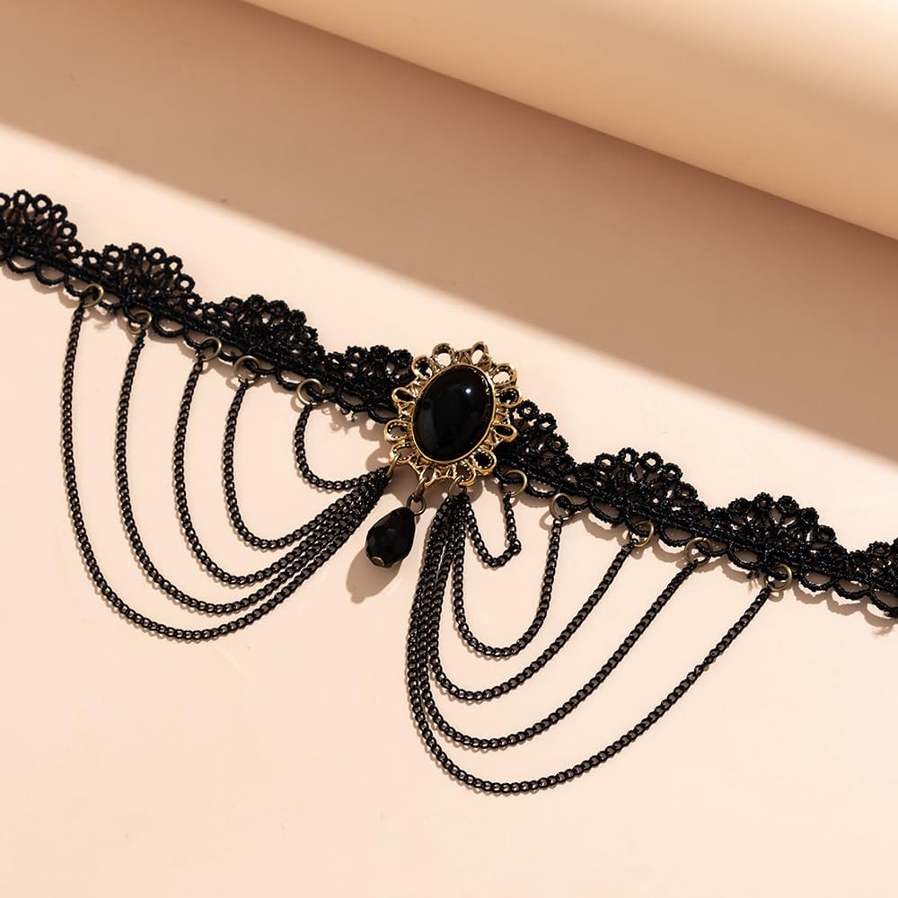 Women Boho Fashion Prom Shinny Crystal Punk Black Lace Chunky Choker Necklace Da