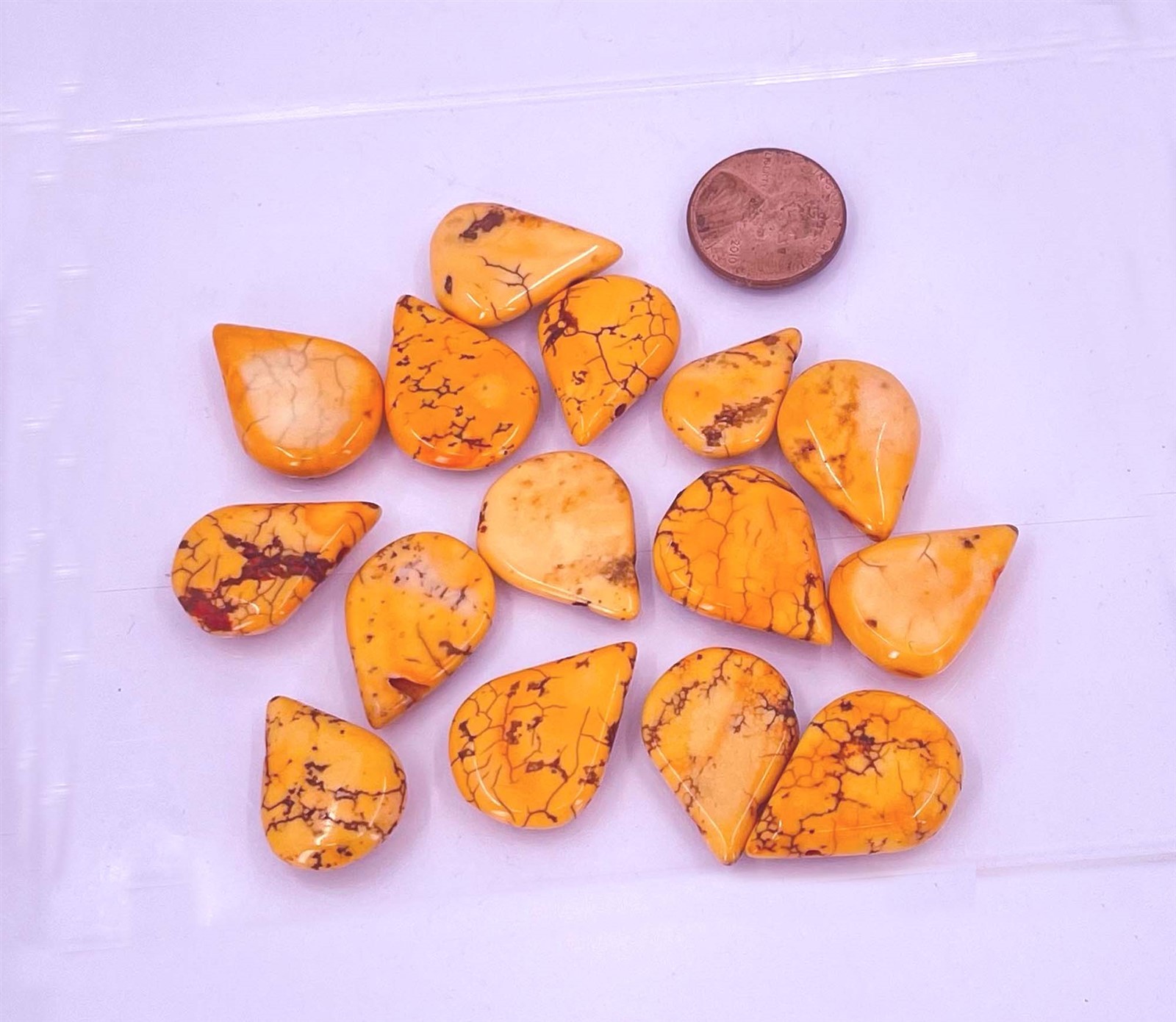 18-26mm Orange Spider Web Turquoise Teardrop Briolette Beads (15 pcs)