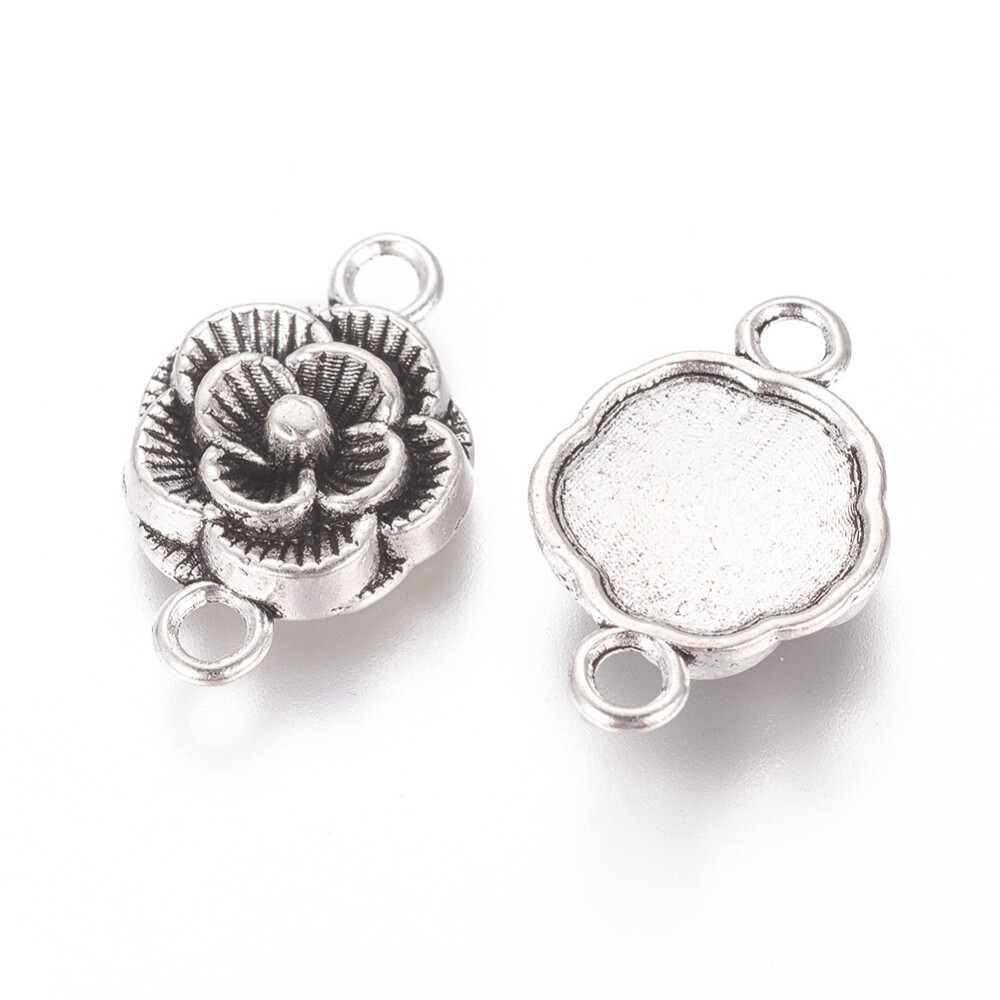 6 Rose Flower Connector Charms Antiqued Silver Floral Pendants 2 Hole Links 12mm
