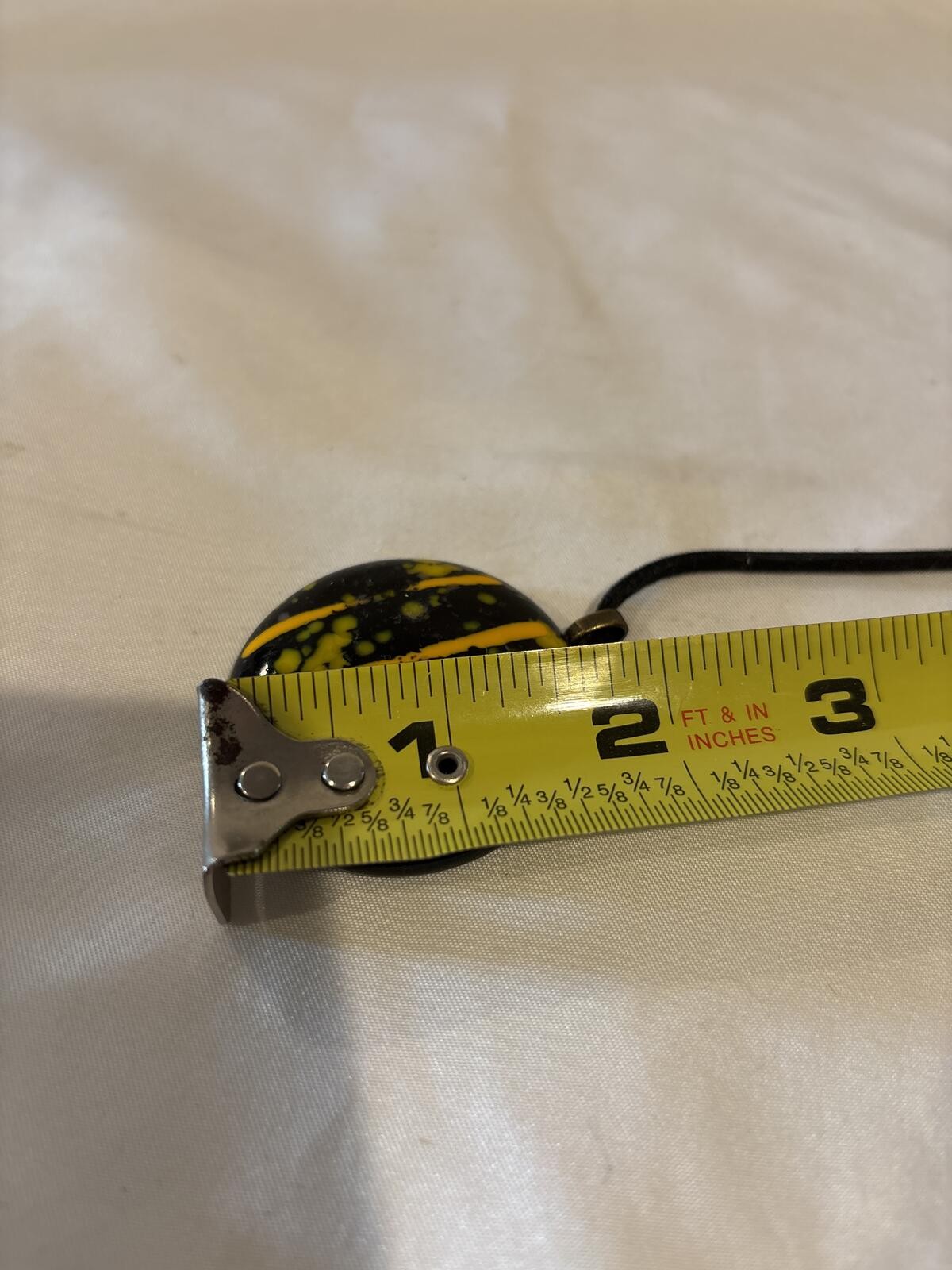 Artisan Made Art Glass Pendant Necklace Black Yellow Pattern Leather Cord 22″