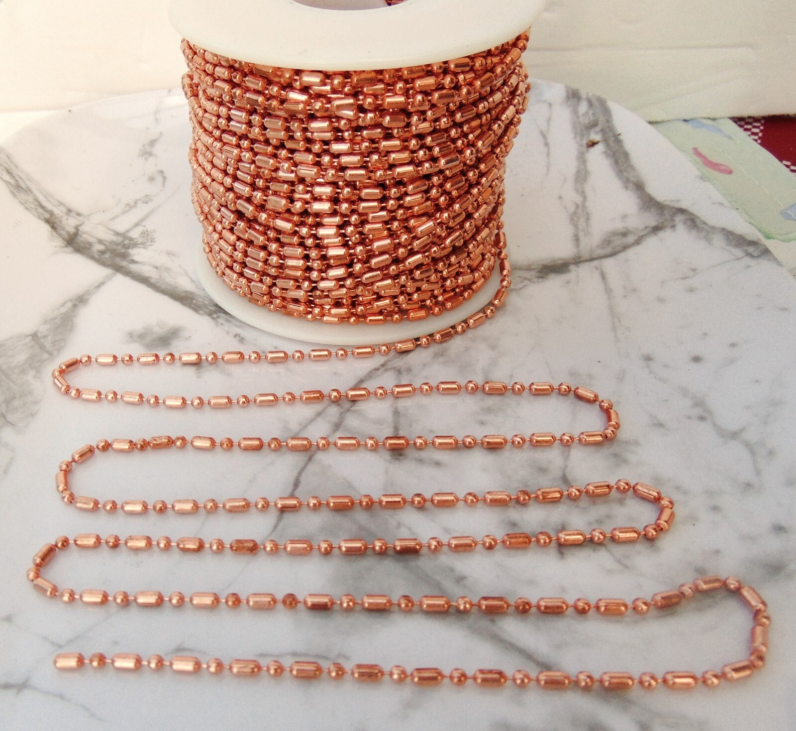 100 feet COPPER Ball Chain Bar + Ball Bead~ 2.4mm w/ 100 Connectors Made in USA