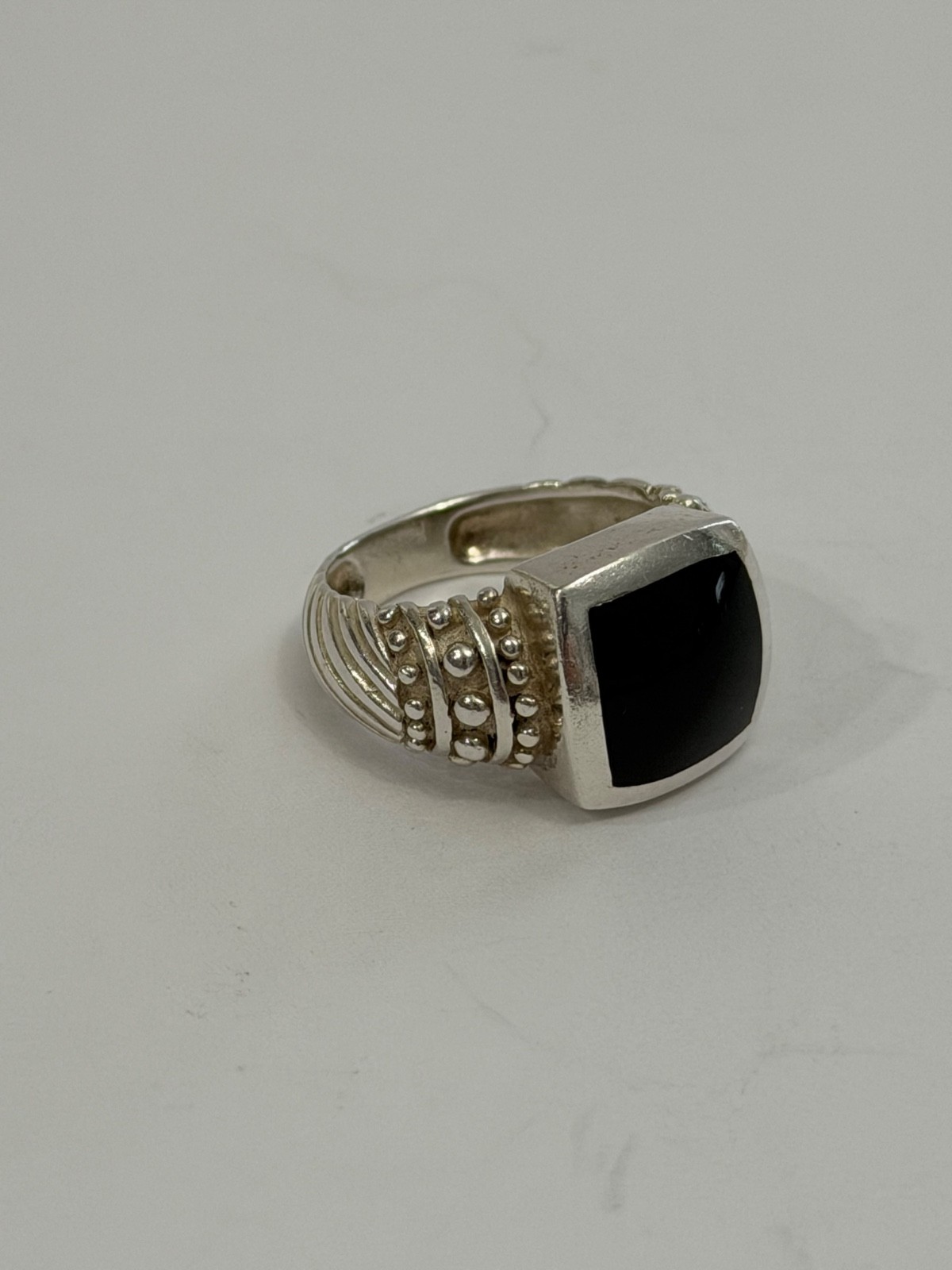 NF 925 Sterling Silver & Inset Black Onyx Ring – Thailand – Size Approx. 6.5