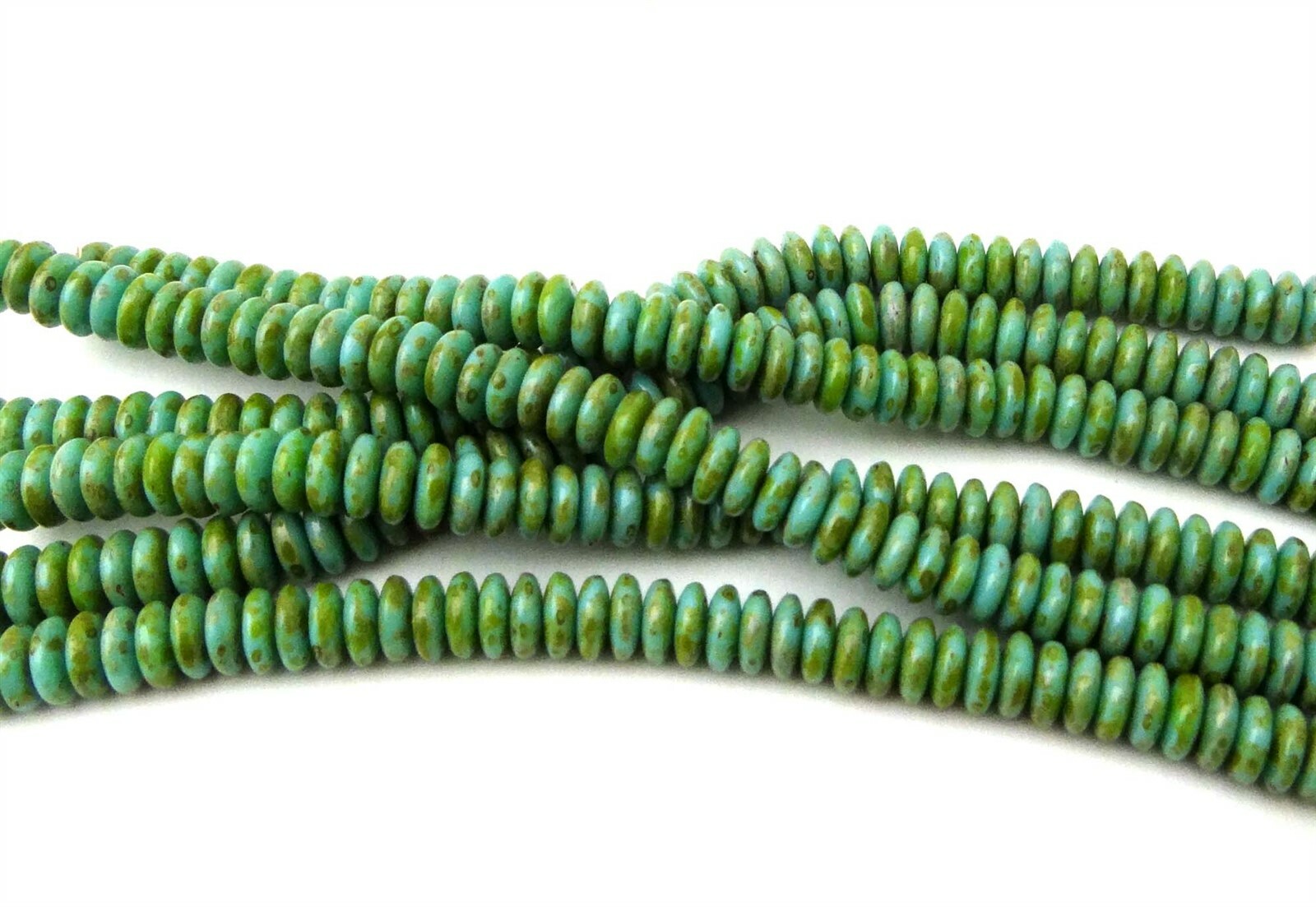 50 Czech Glass Rondelle Beads – Green Turqouise – Picasso 6x2mm