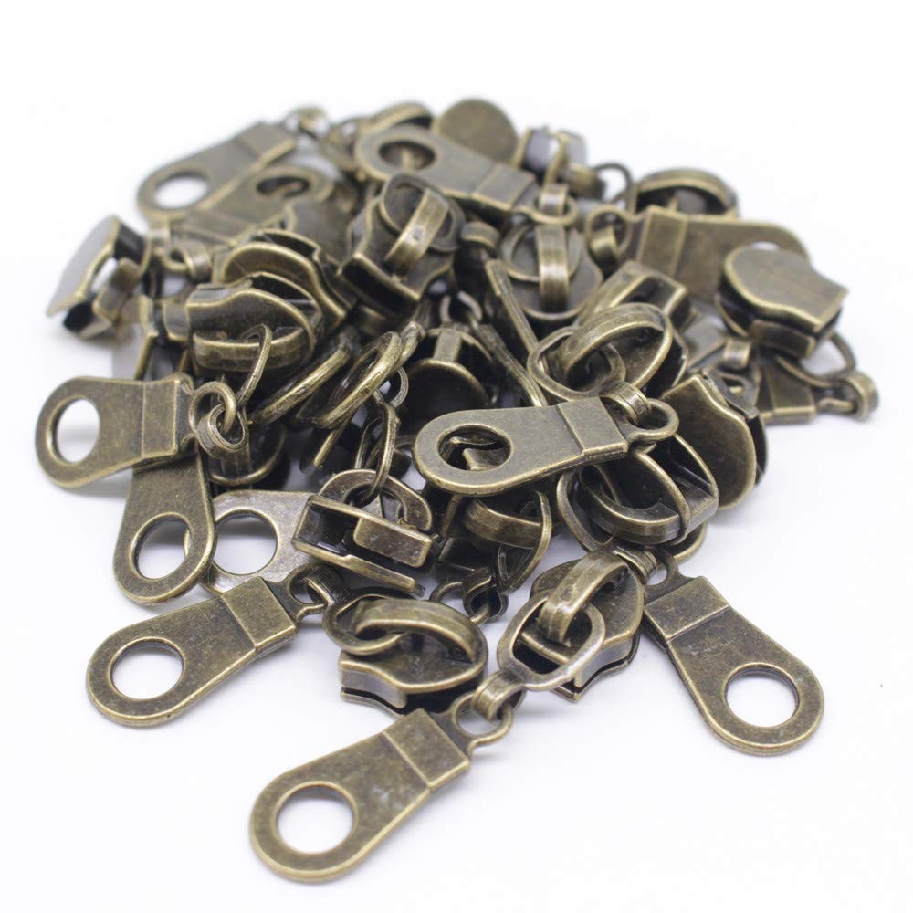 50PCS Anti-Brass Pulls for #5 Nylon Coil Zippers Antique Brass Zipper Sliders…