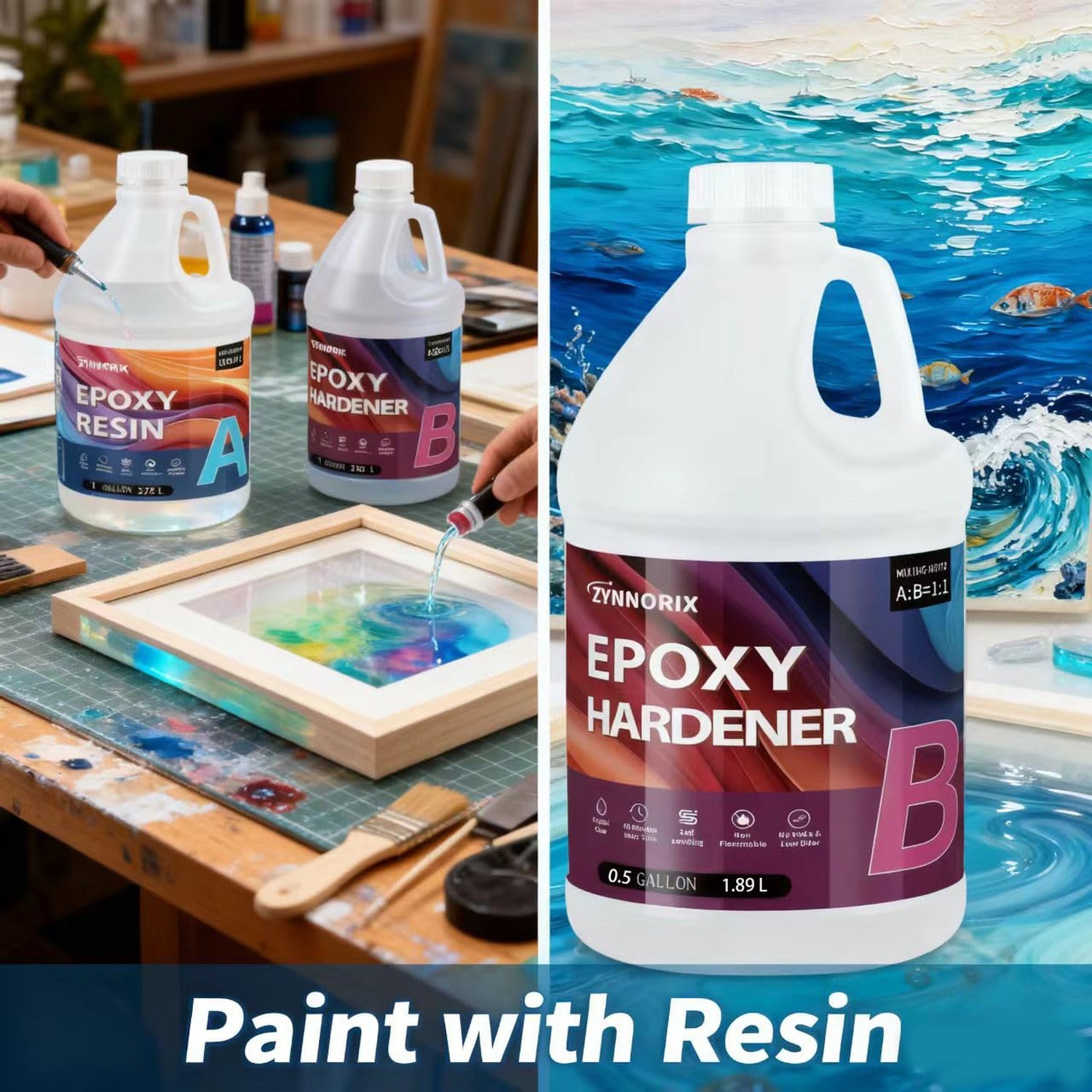 Resin Epoxy 1 Gallon,3×UV Resistant,Self Levefing, Best for DIY, Art, River