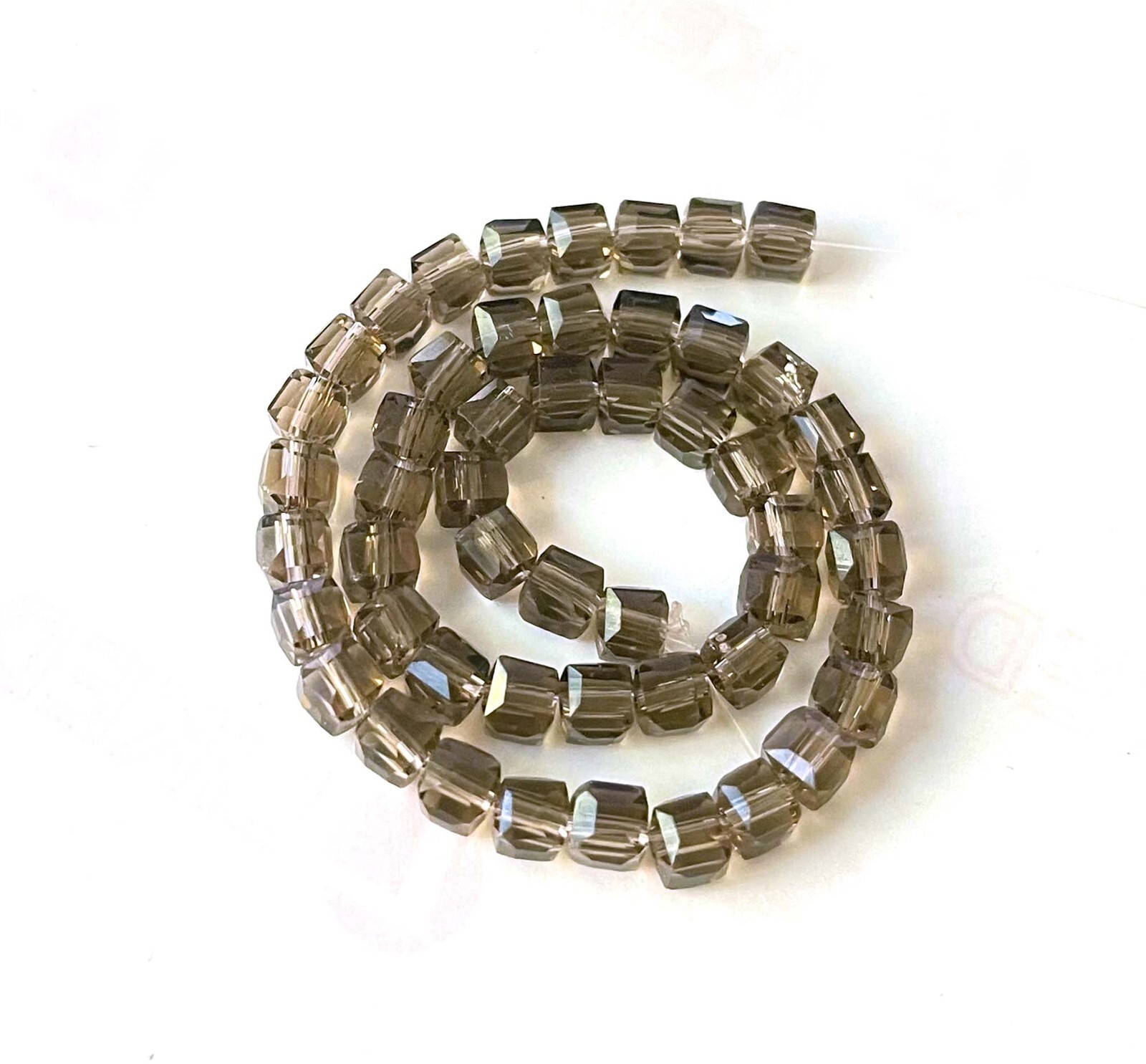 50 Smoky Brown Glass Faceted Cube Square Beads 4mm