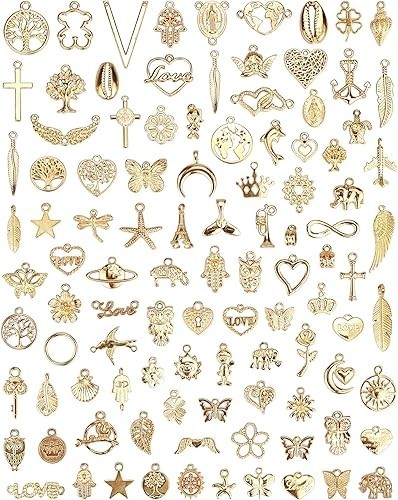100 Pcs Wholesale Bulk Lots Jewelry Making Charms, Mixed Golden KC Gold Alloy Ch