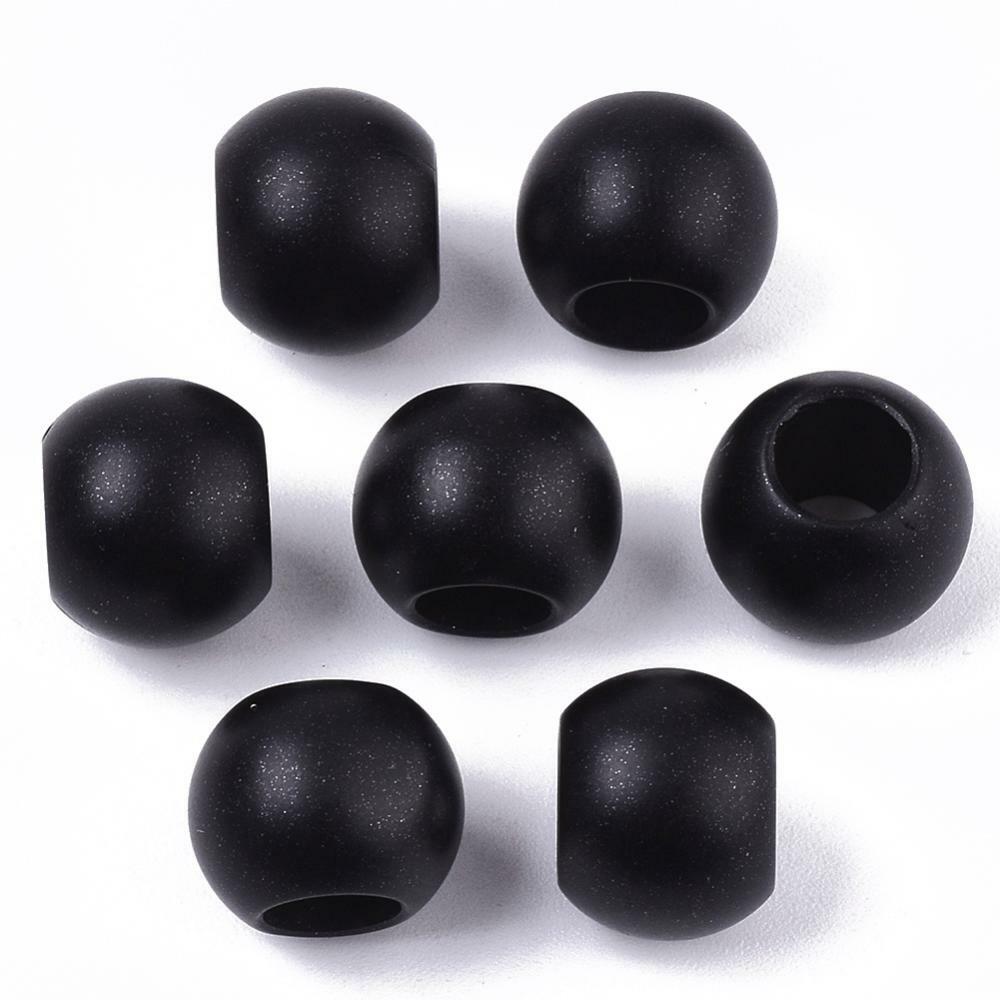 75 pcs Black Matte Acrylic Smooth Ball Spacer Beads – 12mm – Large Hole: 6mm