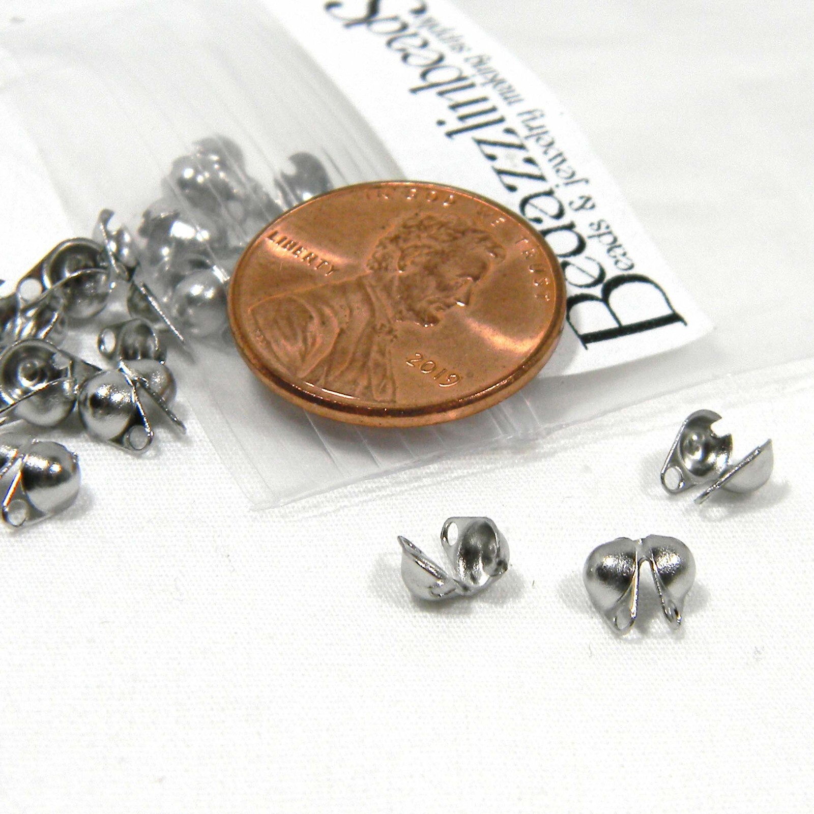 30 Silver 304 Grade Stainless Steel Side Clamp Fold Over Crimp Bead End Tips