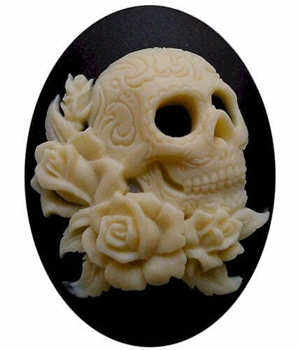 40x30mm Black Ivory Gothic Skull Cameo Day of the Dead jewelry skeleton gothic 8