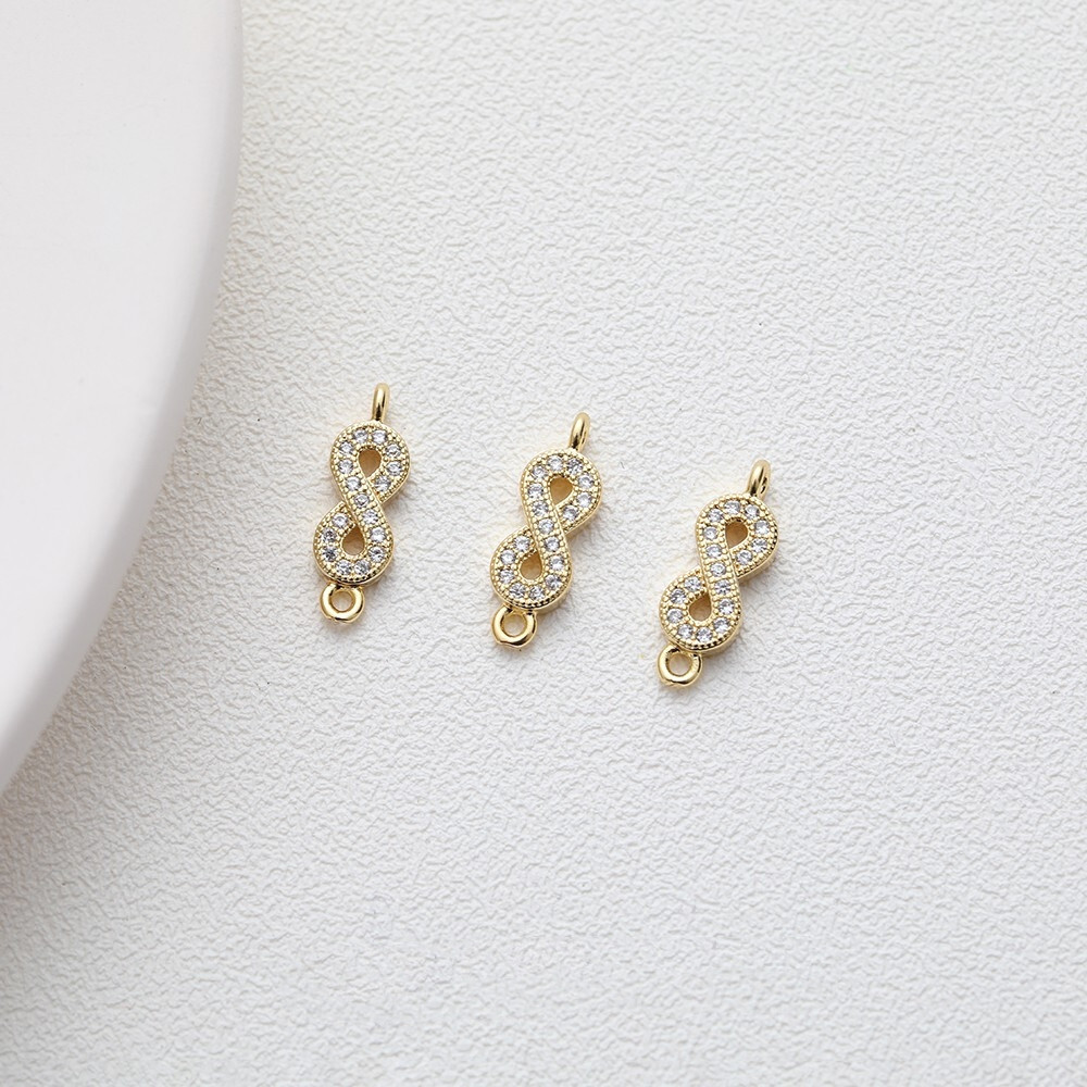 6pcs Zircon Numeral 8 Charm Connectors,Cubic Zirconia Figure 8 Pendant