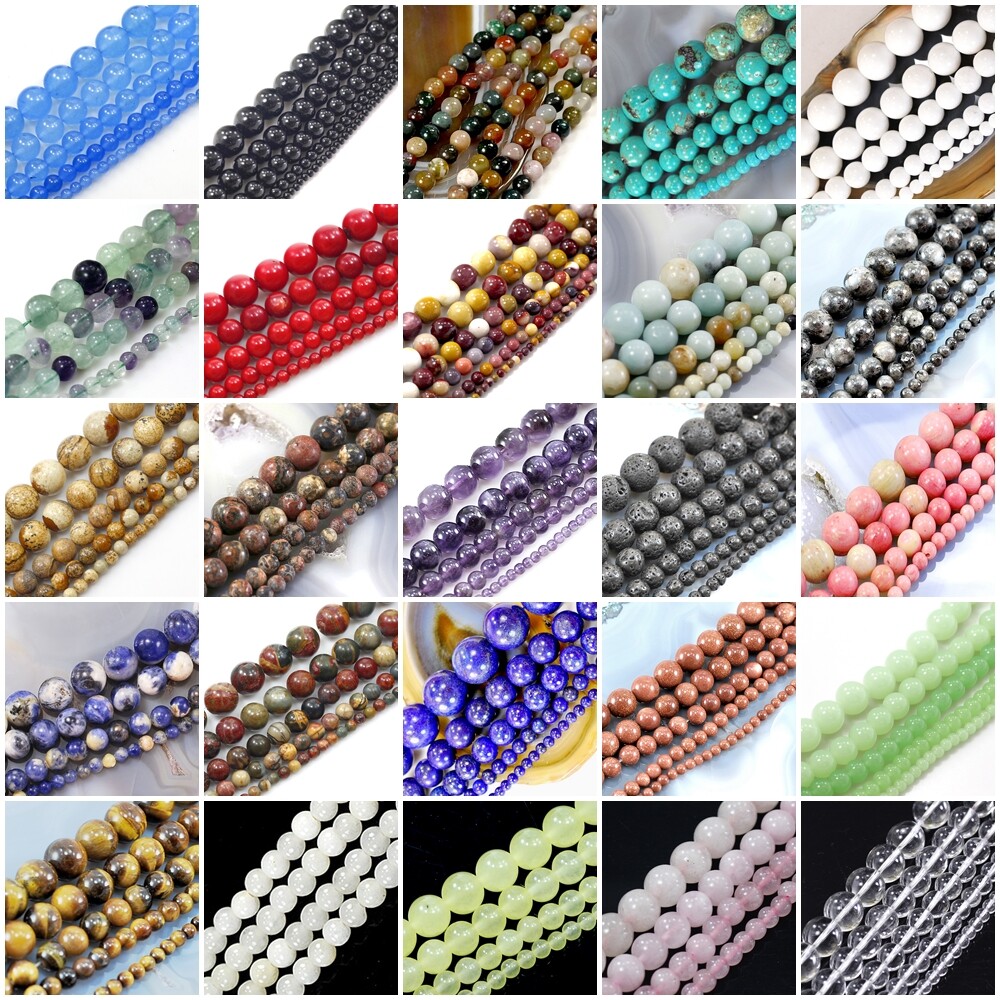 Natural Gemstone Round Loose Bead 4mm 6mm 8mm 10mm 12mm 15″ Bulk lot Wholesale