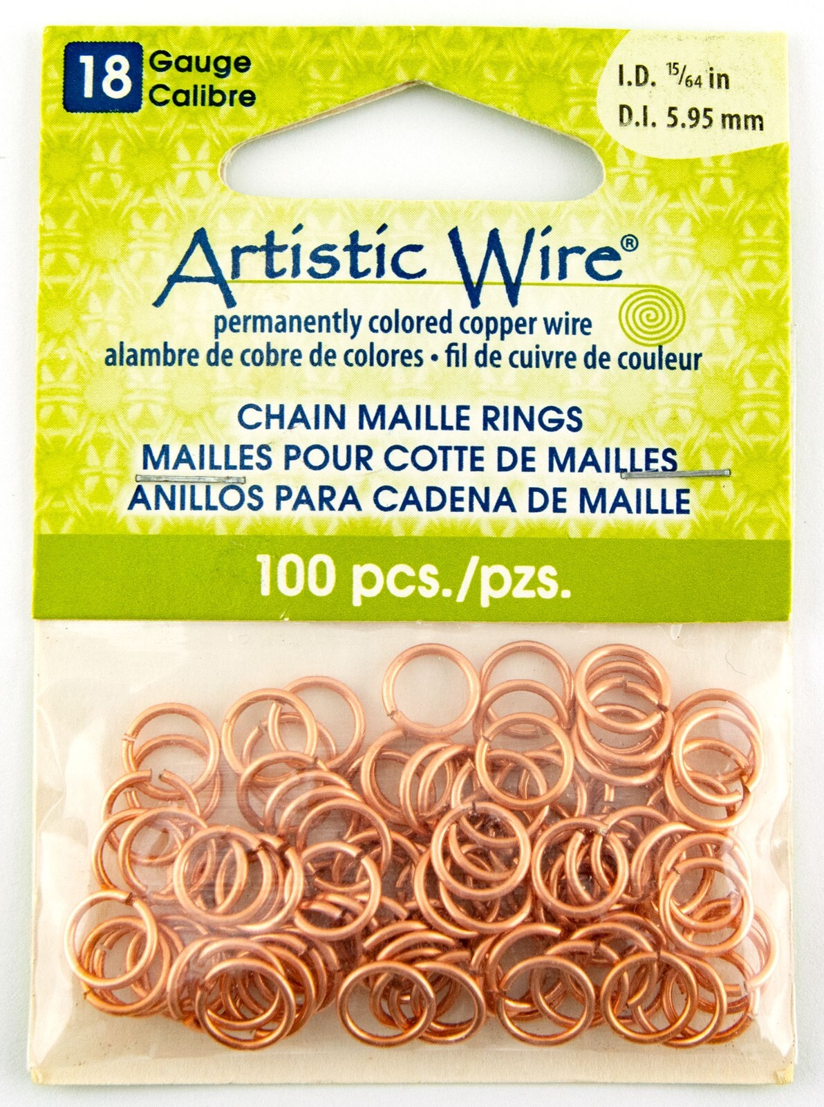 Artistic Wire Chain Maille Rings 18 Ga. Natural Copper Core 15/64″ 5.95mm 100pc
