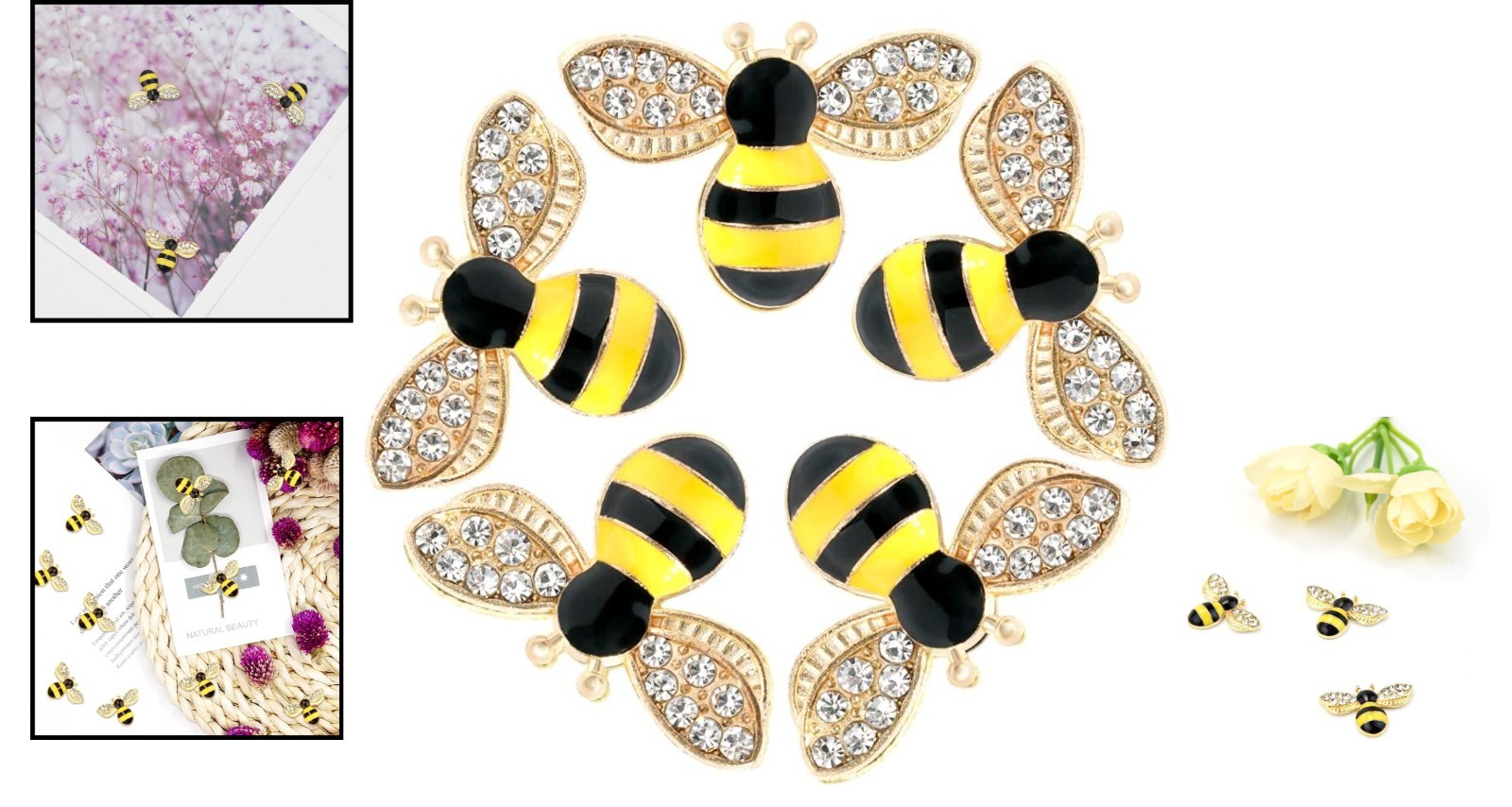 20 Pcs Twinkling Bee Charms for Halloween – Enamel Rhinestone Embellishments
