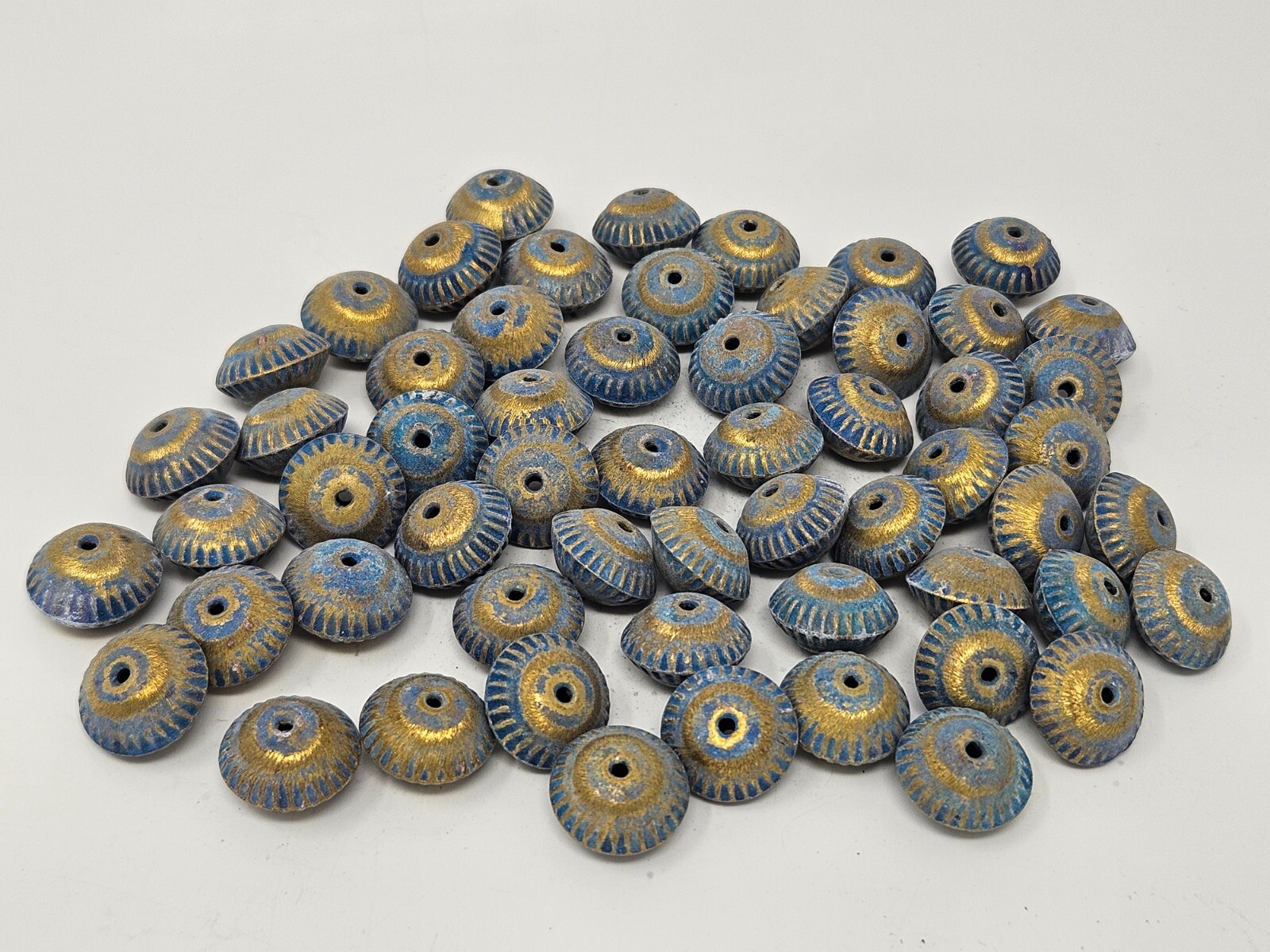 50 Pcs VTG Blue & Gold 16mm Disc Saucer Brass Metal Spacer Beads Crafts Jewelry