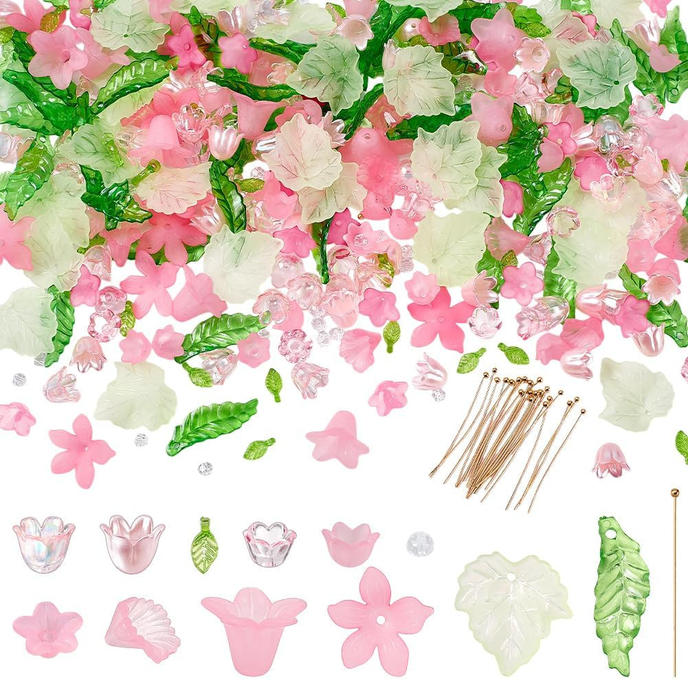 Acrylic Beads Kit with Flower Caps and Glass Beads for Jewelry Making