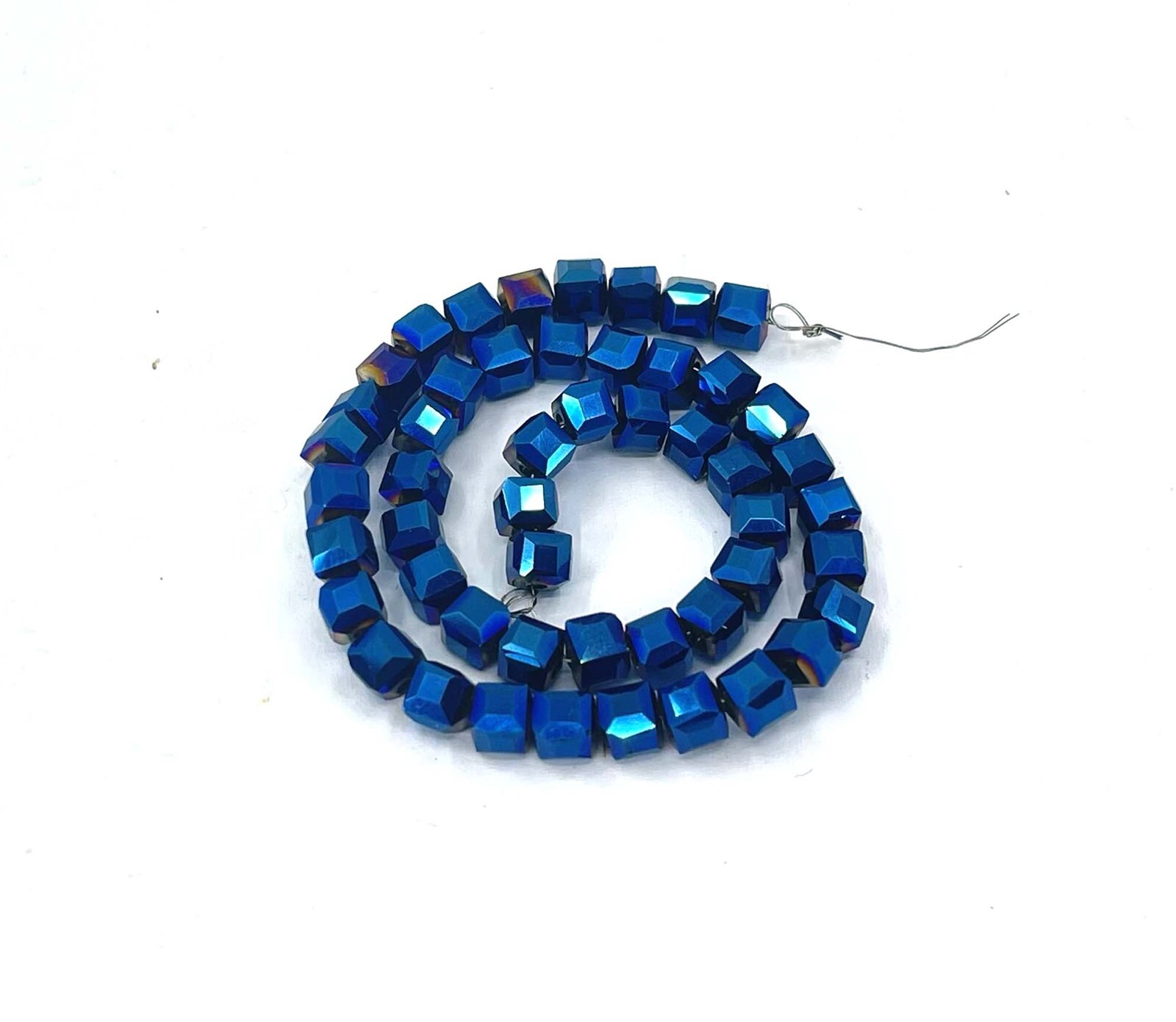 50 Czech Firepolish Glass Faceted Cube Beads 4mm – Metallic Cobalt Blue