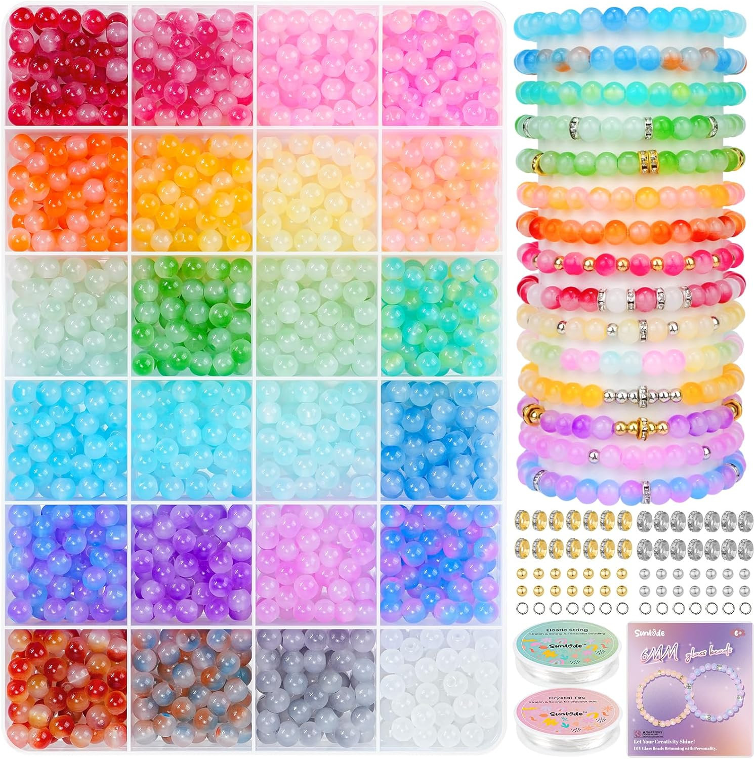 Glass Beads for Bracelets 1400Pcs Bracelet Making Kit 6Mm Glass Bead